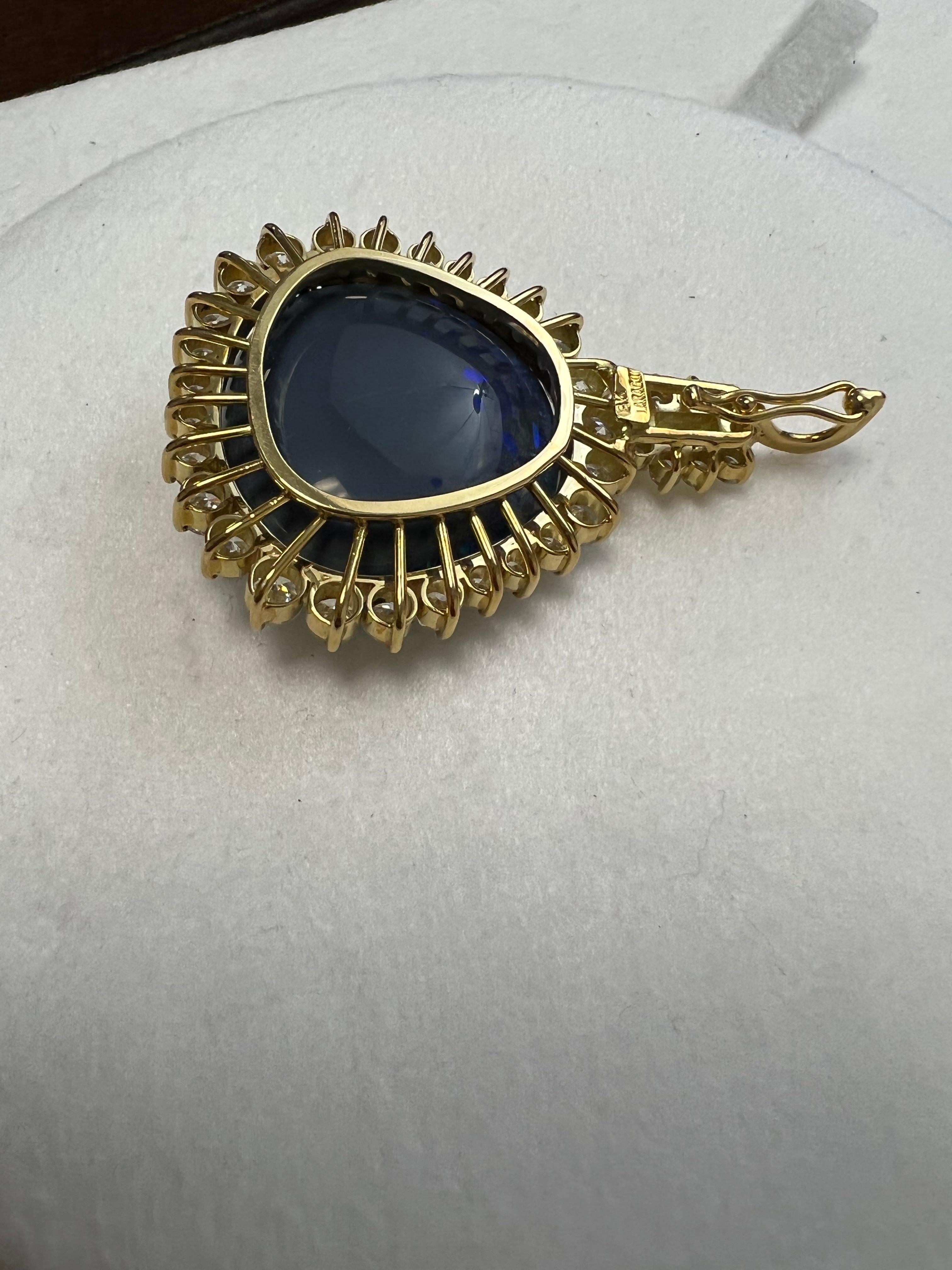 Cabochon Lady's Black Opal and Diamonds Pendant in 18k White Gold For Sale