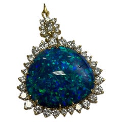 Lady's Black Opal and Diamonds Pendant in 18k White Gold