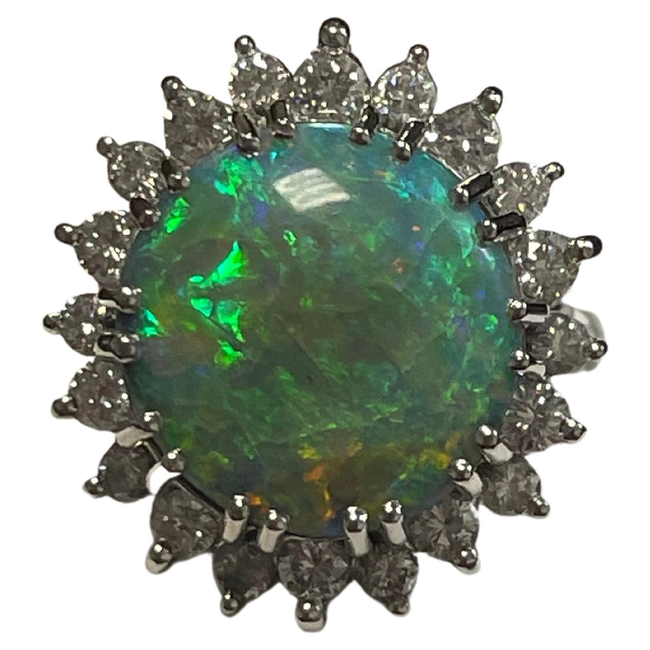 Lady's Black Opal and Diamonds Ring in 18k White Gold For Sale