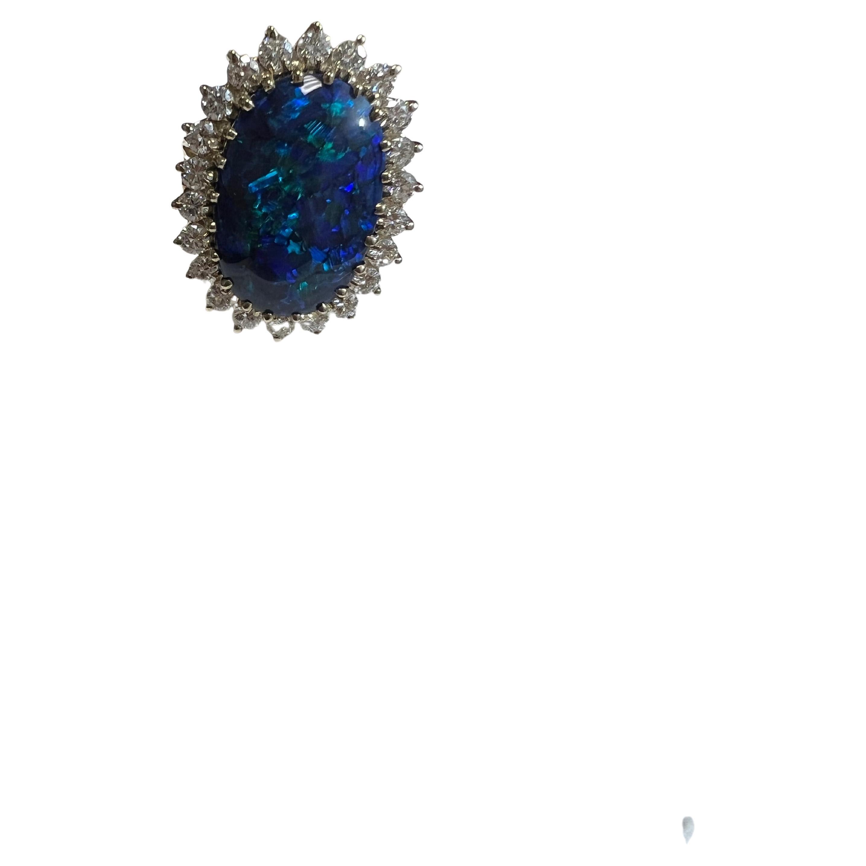 Lady's Black Opal and Diamonds Ring in 18k White Gold