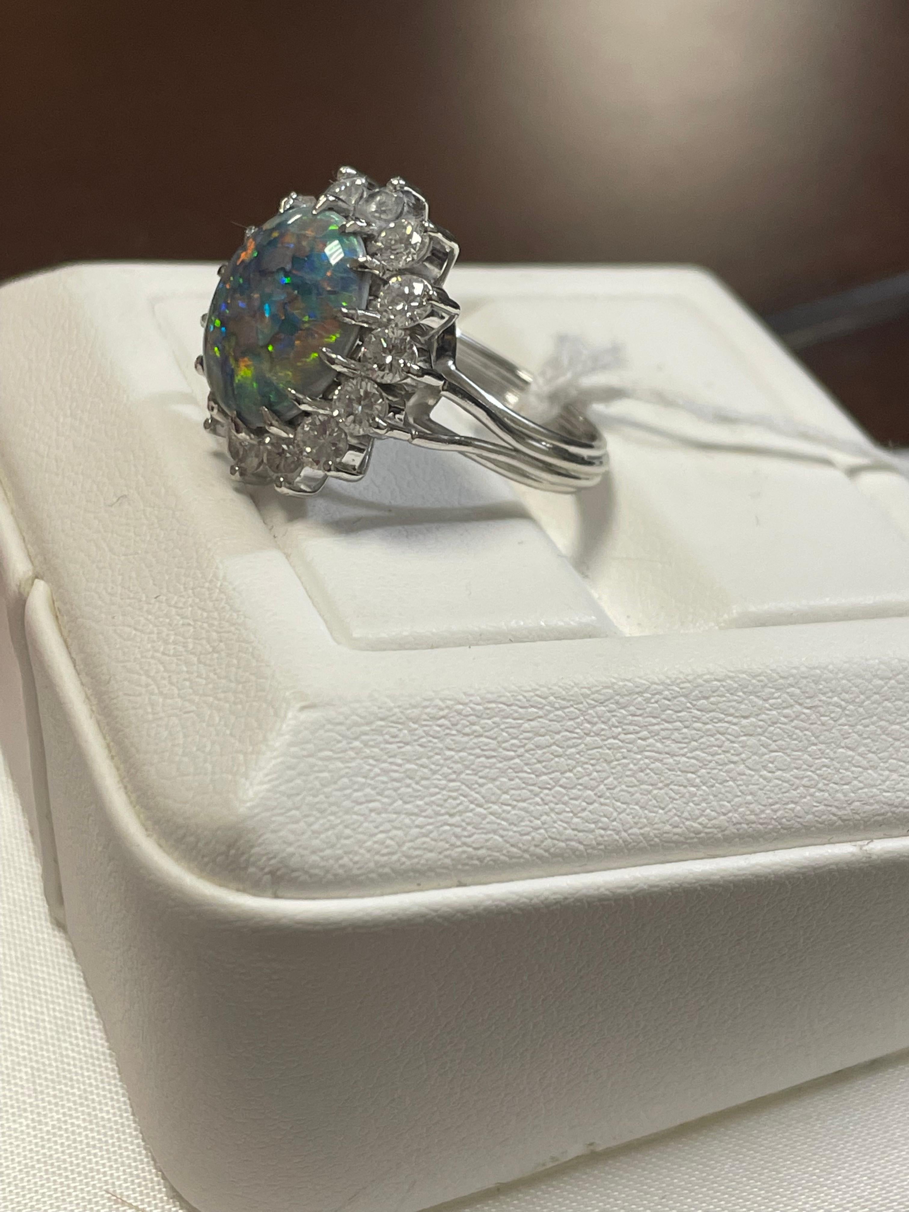 Art Deco Lady's Black Opal and Diamonds Ring in Platinum For Sale