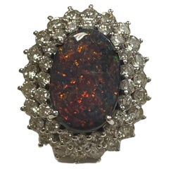 Vintage Lady's Black Opal and Diamonds Ring in Platinum