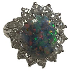 Lady's Black Opal and Diamonds Ring in Platinum