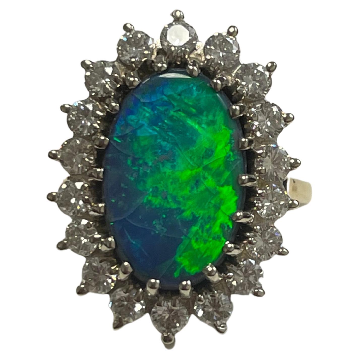 Lady's Black Opal and Ring in 14k Yellow Gold For Sale
