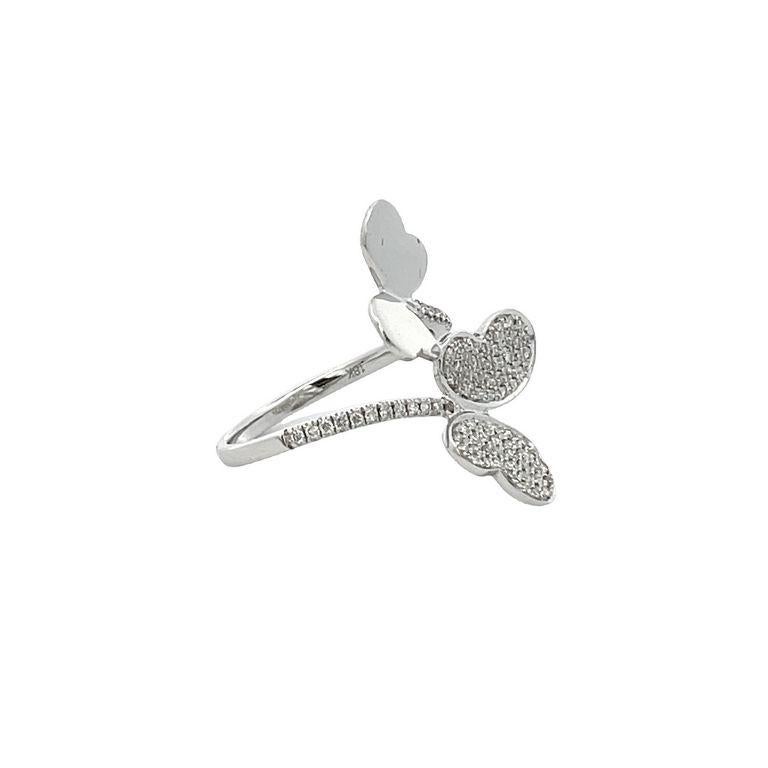Round Cut  Lady's Butterfly Diamond Fashion Ring 0.44ct 18K White Gold For Sale