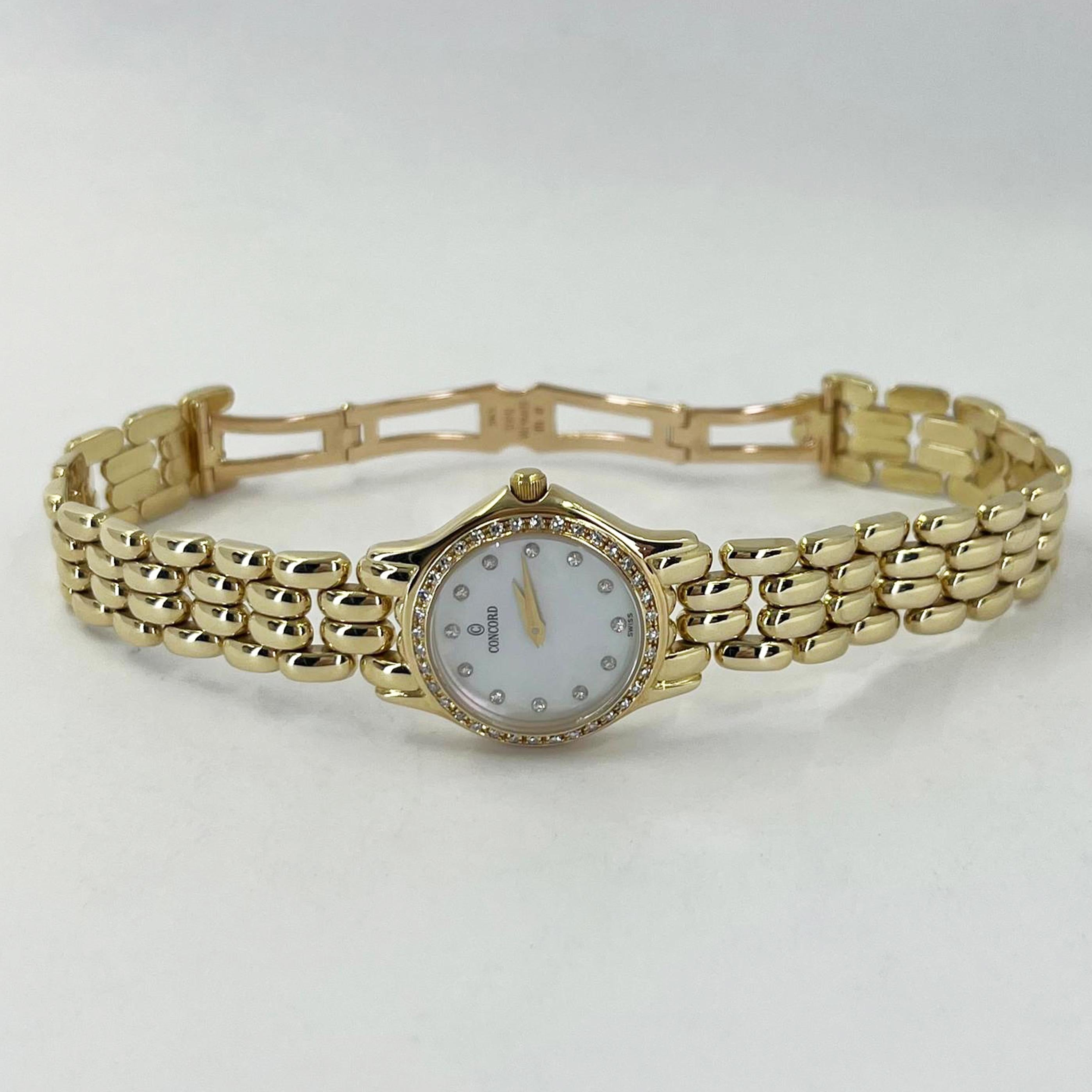 Lady's Concord Yellow Gold and Diamond Quartz Watch In Good Condition In Coral Gables, FL