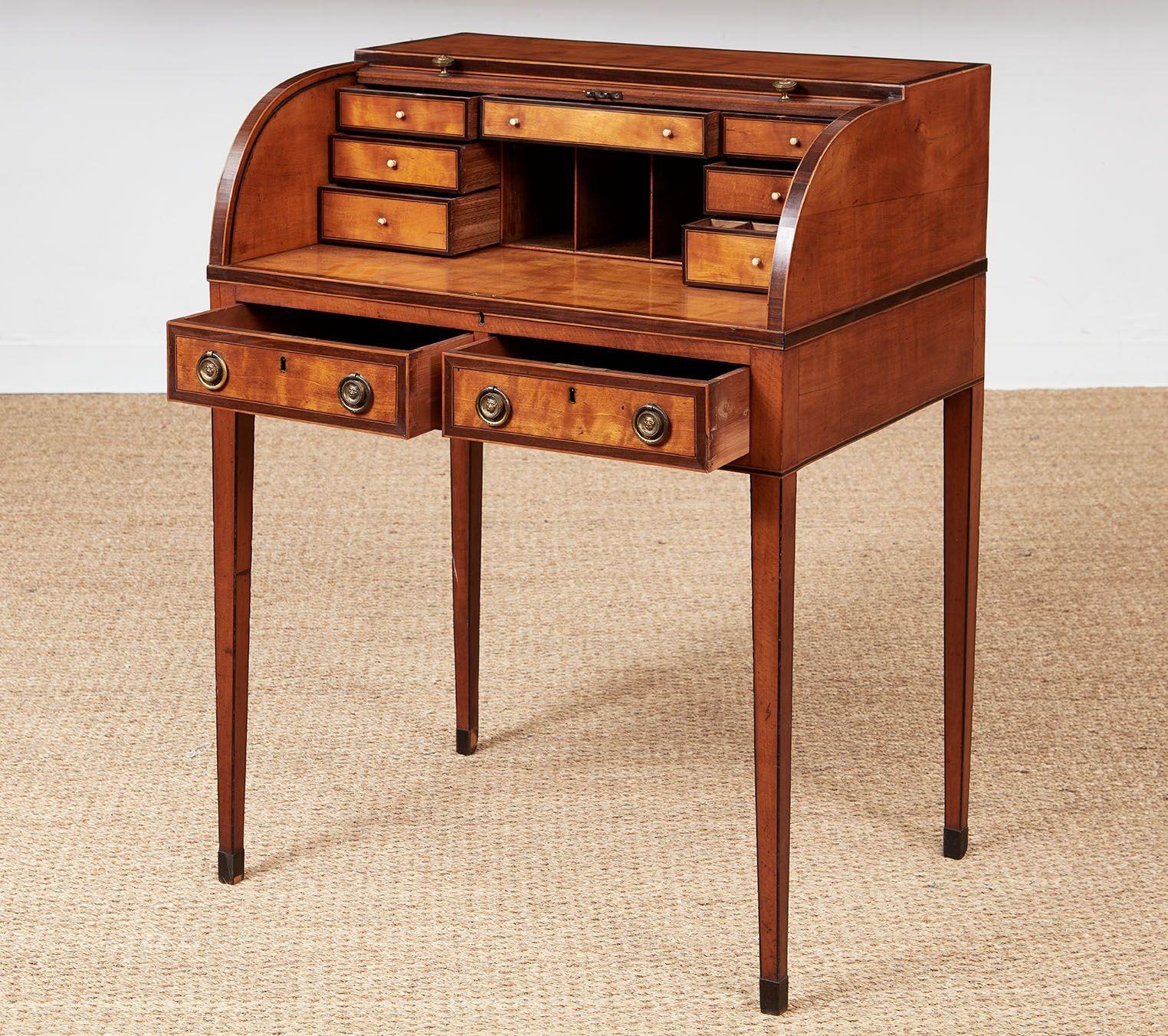 Satinwood Sheraton Tambour Desk For Sale