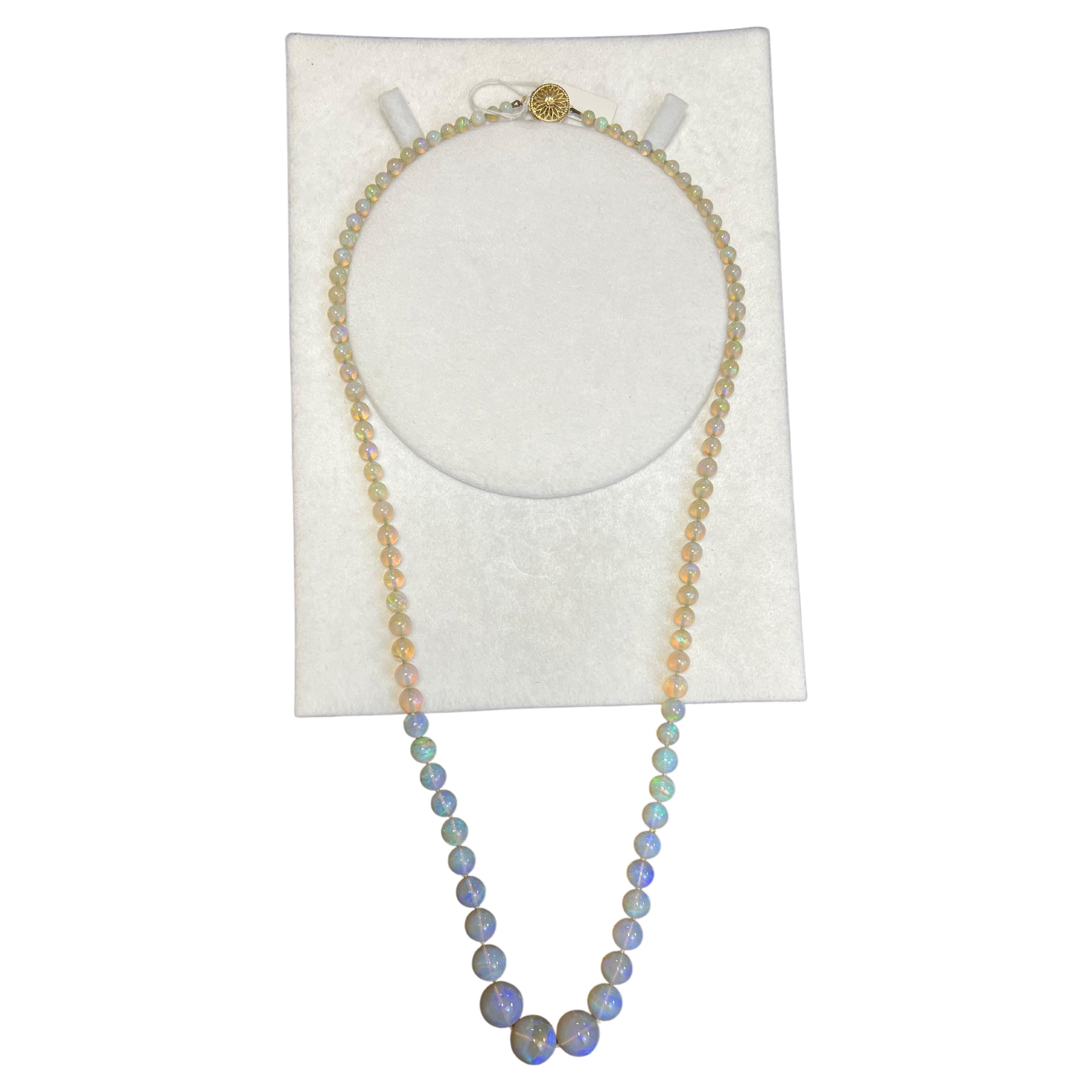 Lady's Crystal Opal Graduated Beads Necklace with 14K Yellow Gold 