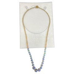 Vintage Lady's Crystal Opal Graduated Beads Necklace with 14K Yellow Gold 