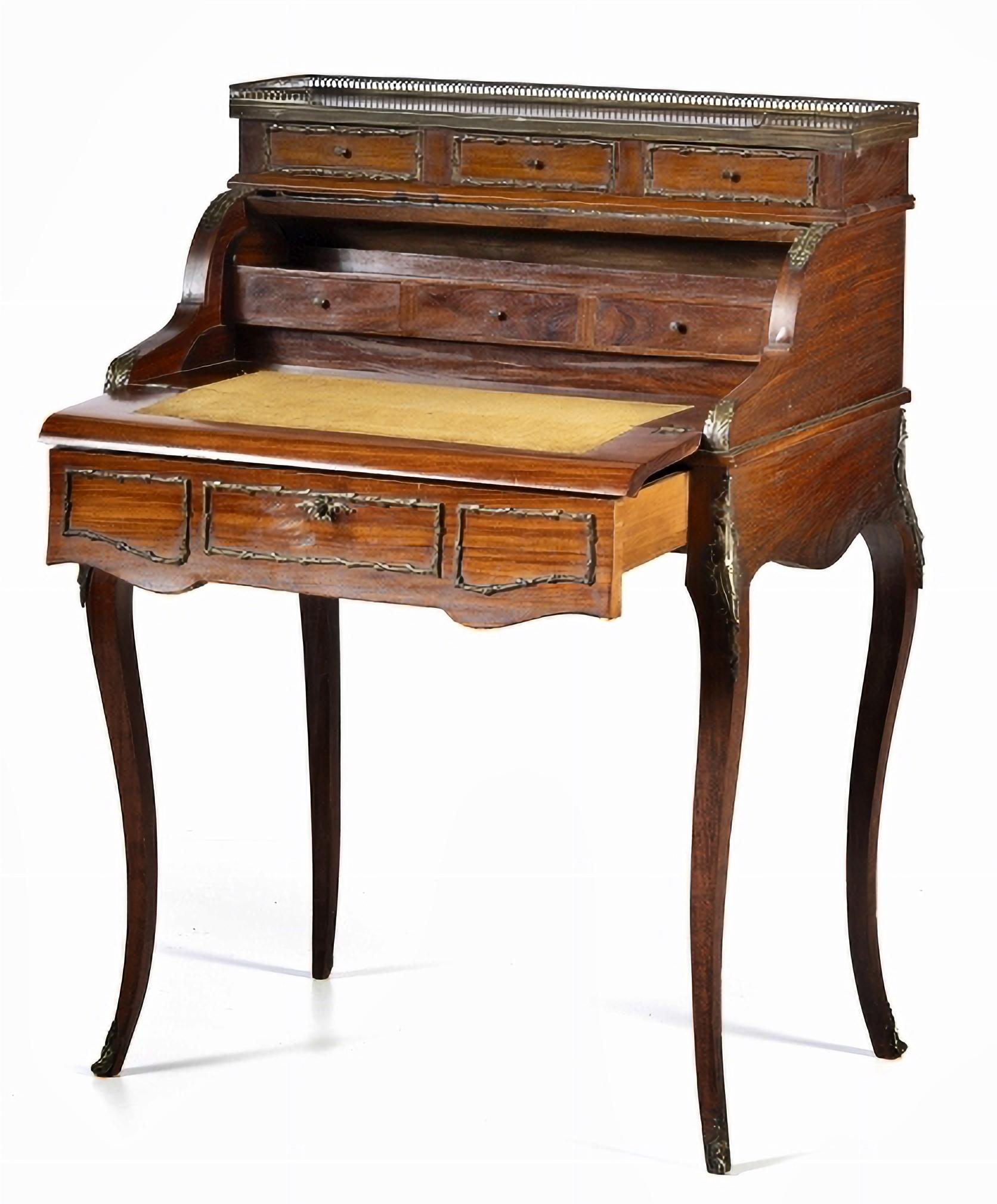 ESCRITORIO DE DAMA CON SUPERFICIE CILÍNDRICA Siglo XX Estilo francés Luis XVI Hecho a mano en venta