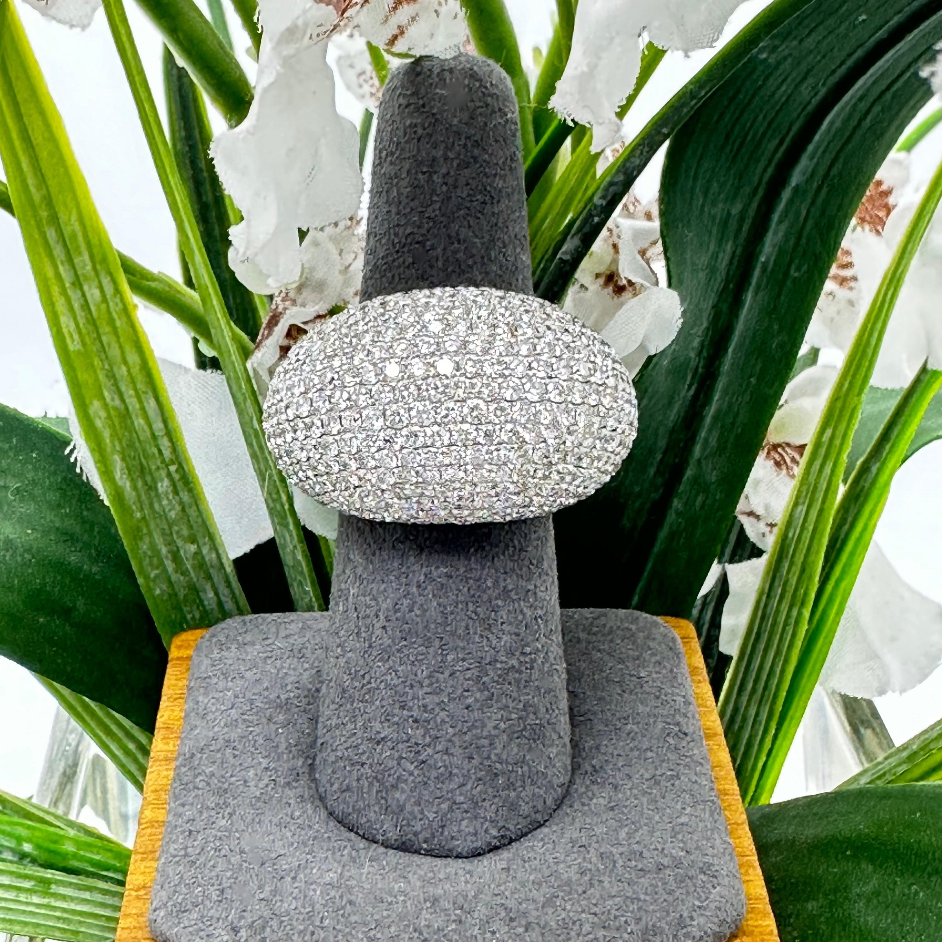 Lady's Diamond 8.04 tcw Pave - Set Domed Cocktail Ring 18k White Gold For Sale 5