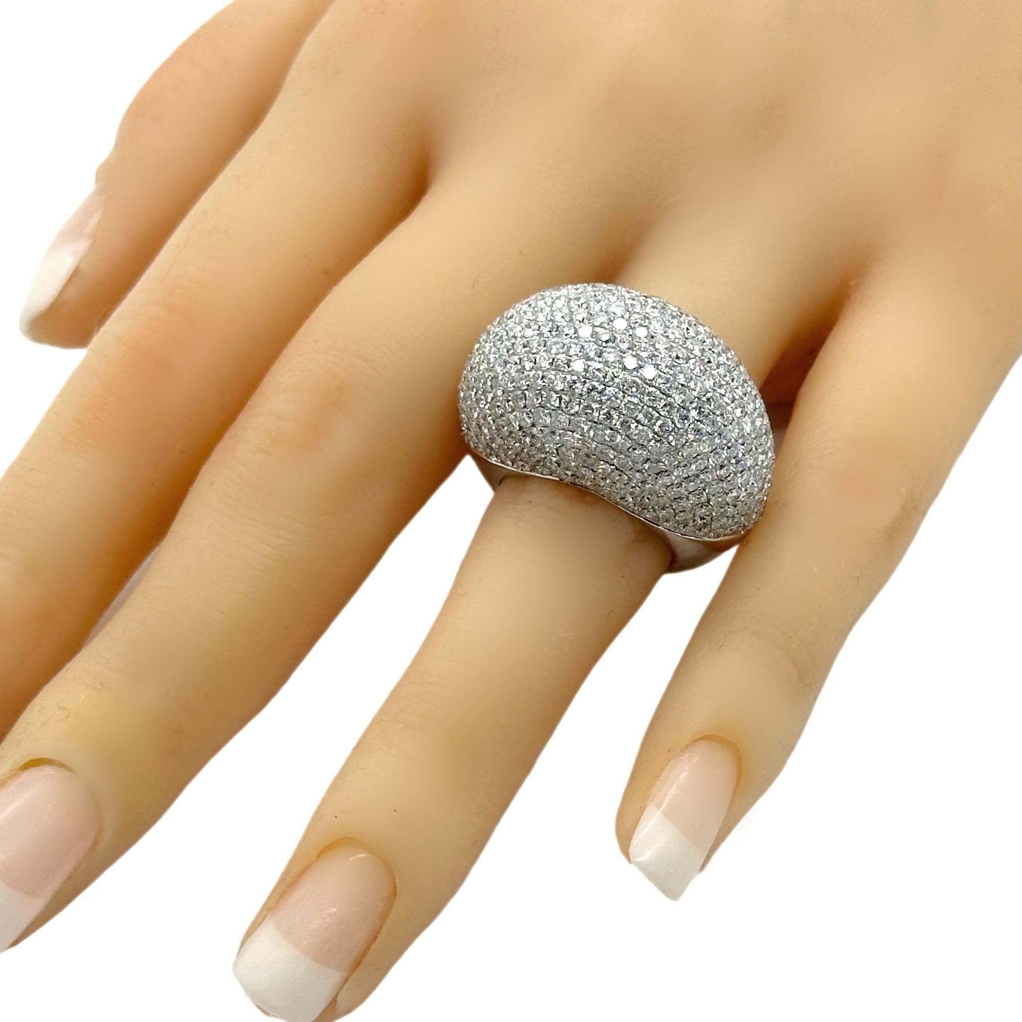 Round Cut Lady's Diamond 8.04 tcw Pave - Set Domed Cocktail Ring 18k White Gold For Sale