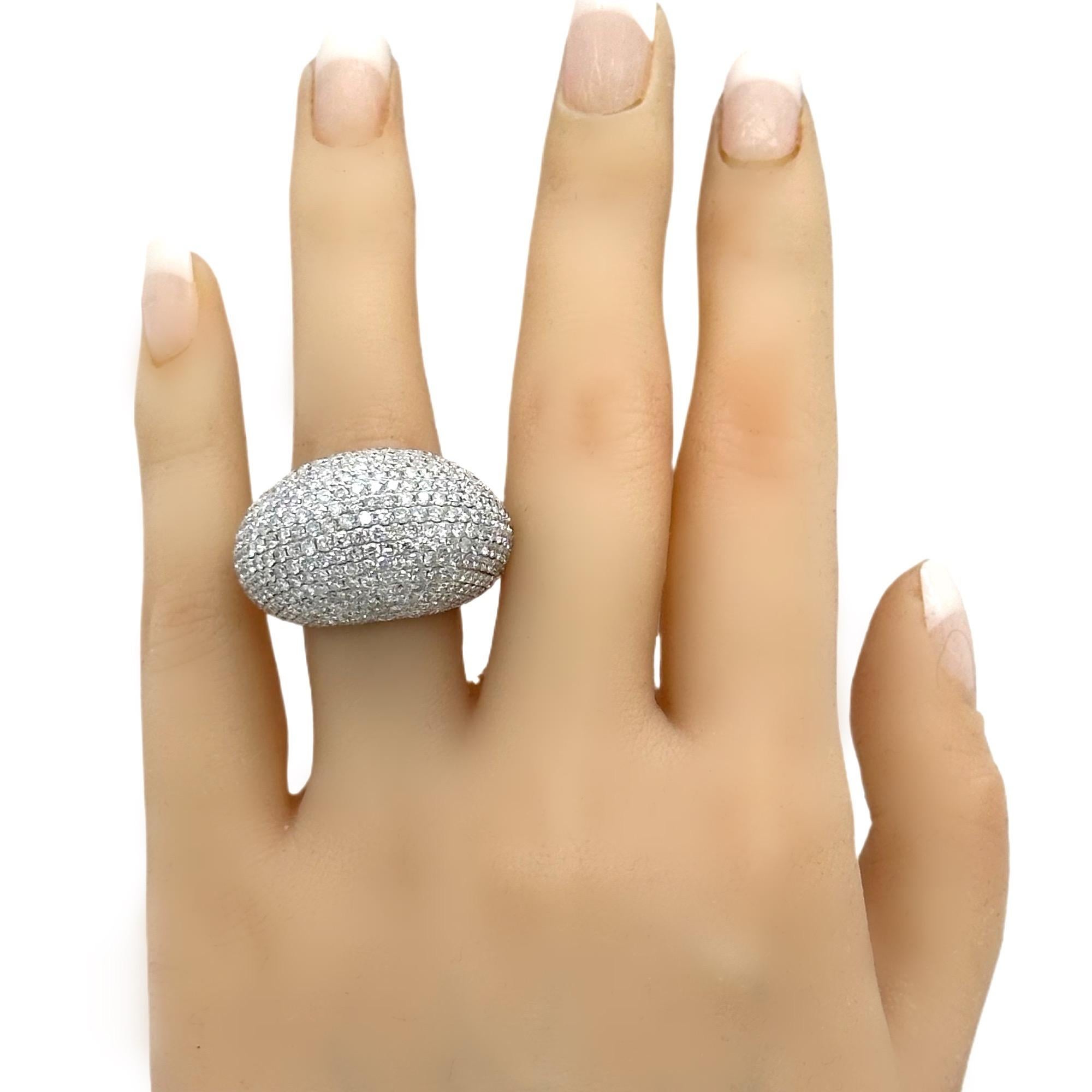 Lady's Diamond 8.04 tcw Pave - Set Domed Cocktail Ring 18k White Gold For Sale 4