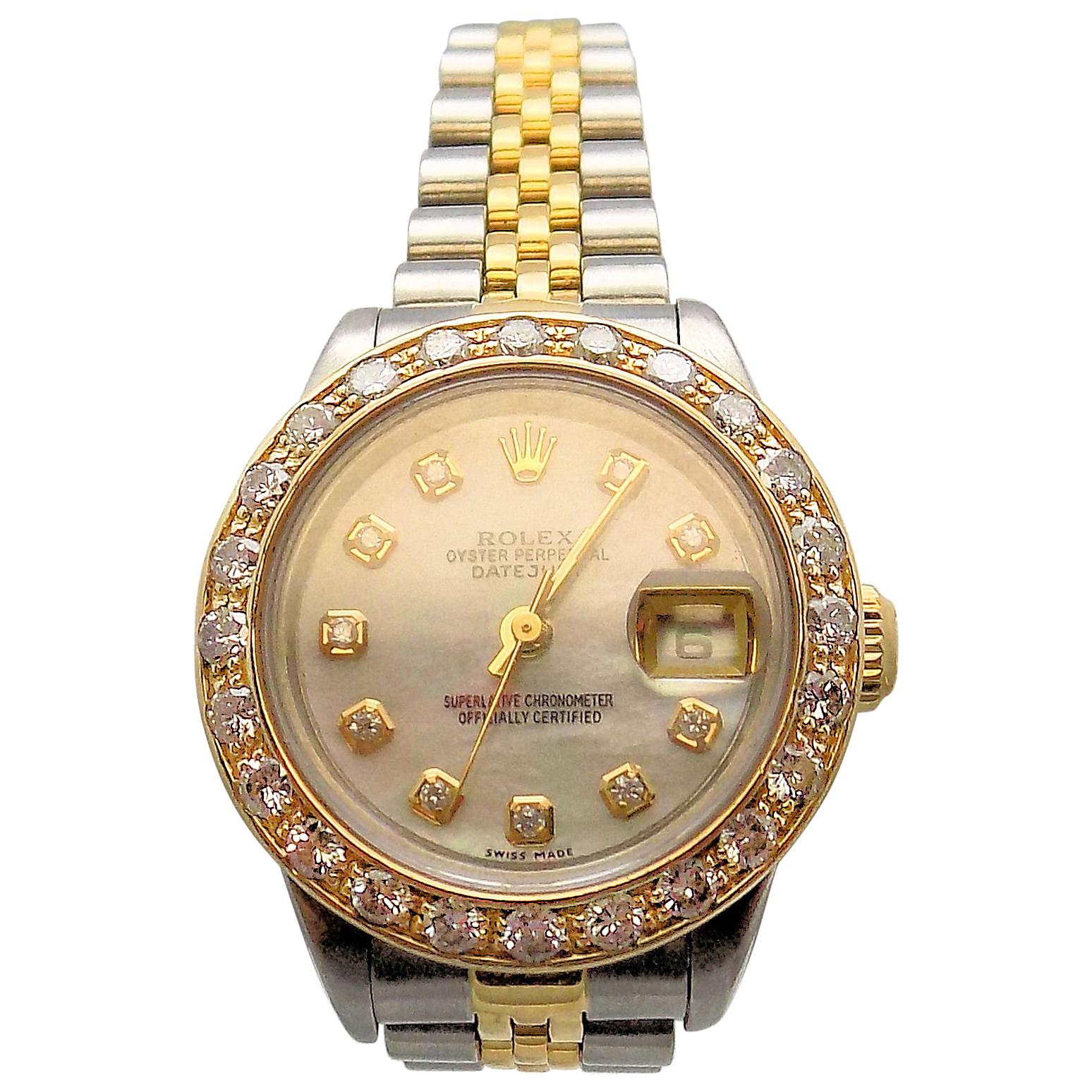 Lady's Diamond Rolex Wrist Watch with Mother-of-Pearl Dial For Sale
