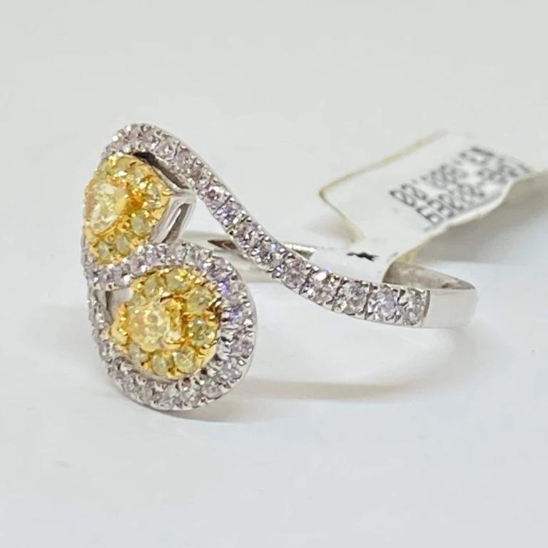 Pear Cut Lady's Fancy Yellow Pear Diamond Swirl Fashion Ring 14k Tt 1.03 Ctw