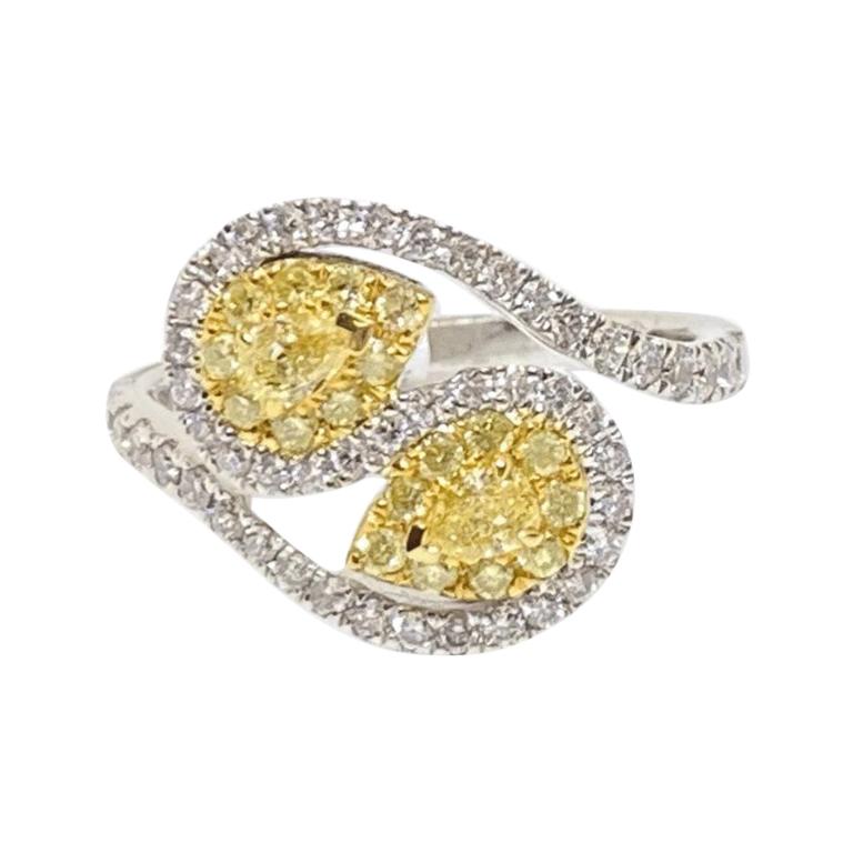Lady's Fancy Yellow Pear Diamond Swirl Fashion Ring 14k Tt 1.03 Ctw