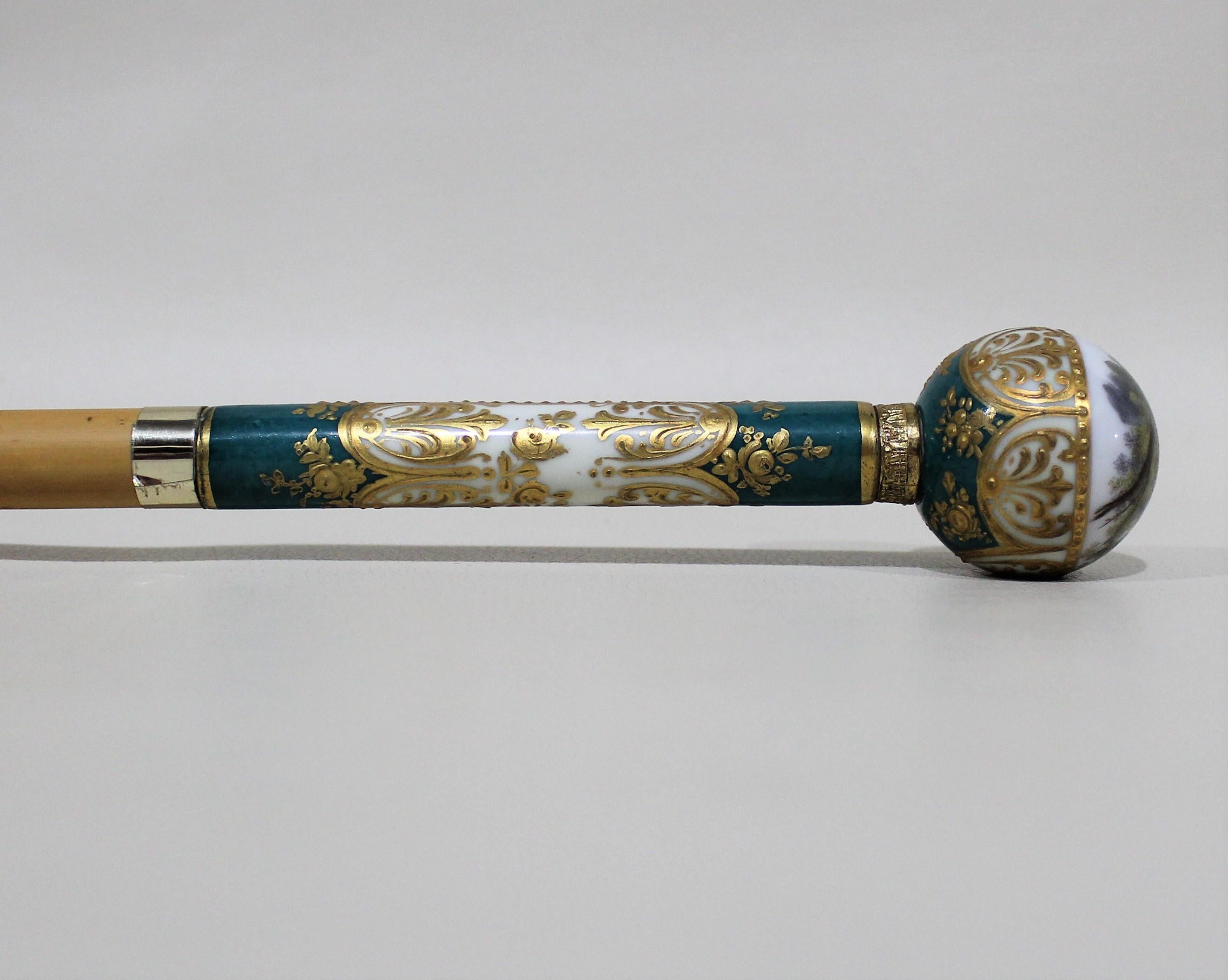 19th Century Lady's French Porcelain Sevres Style Walking Stick Cane