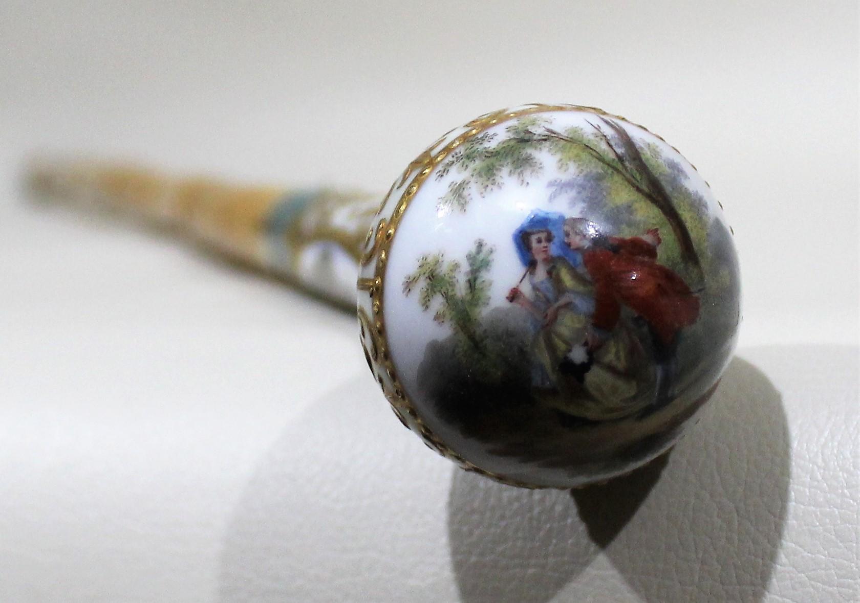 Lady's French Porcelain Sevres Style Walking Stick Cane 2