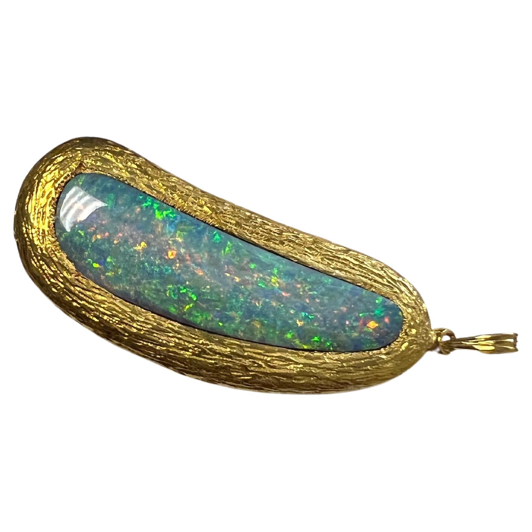 Lady's Handmade Black Boulder Opal and Pendant in 18k Yellow Gold For Sale