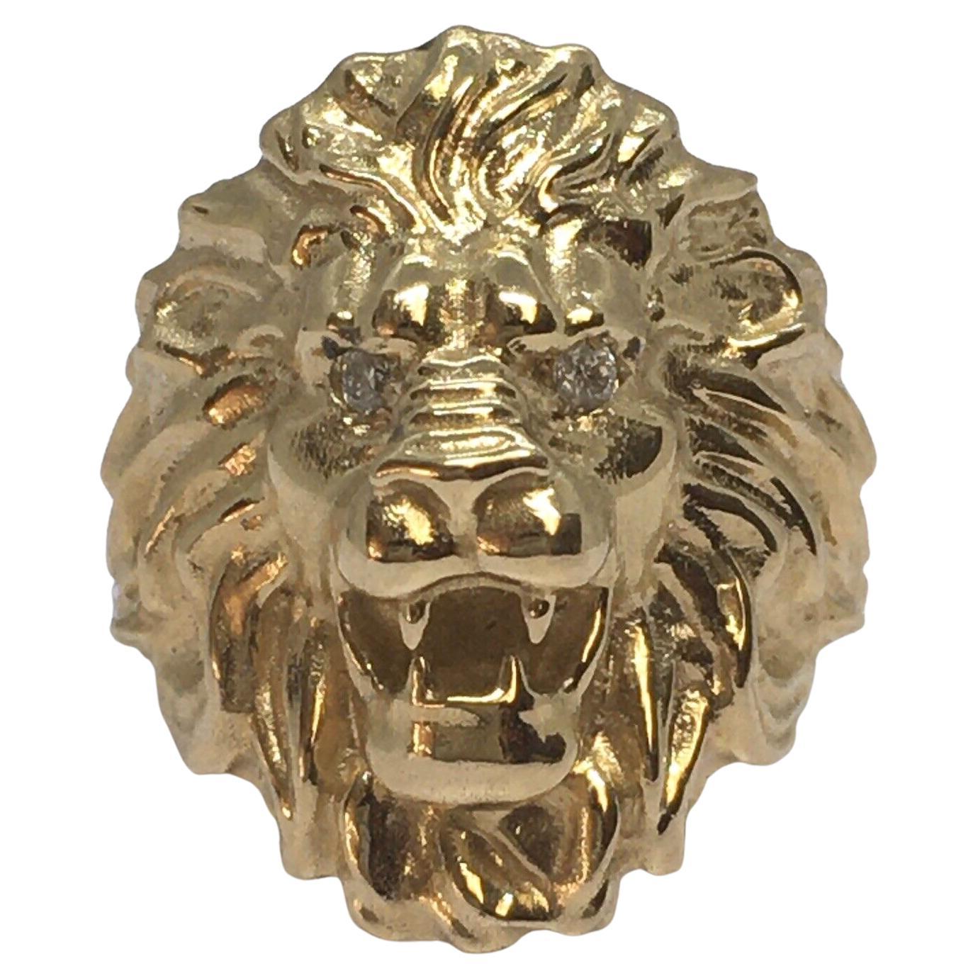 Lady’s Lion Face Diamond Ring 14k Yellow Gold Weighting 13.7 Gram Leo For Sale