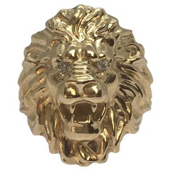 Lady's Lion Face Diamond Ring 14K Gelbgold Größe 5,5 mit einem Gewicht von 13,7 Gramm Leo