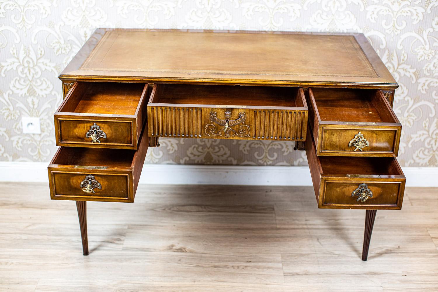European Lady's Mahogany Desk from the Late 19th Century in Brass Details
