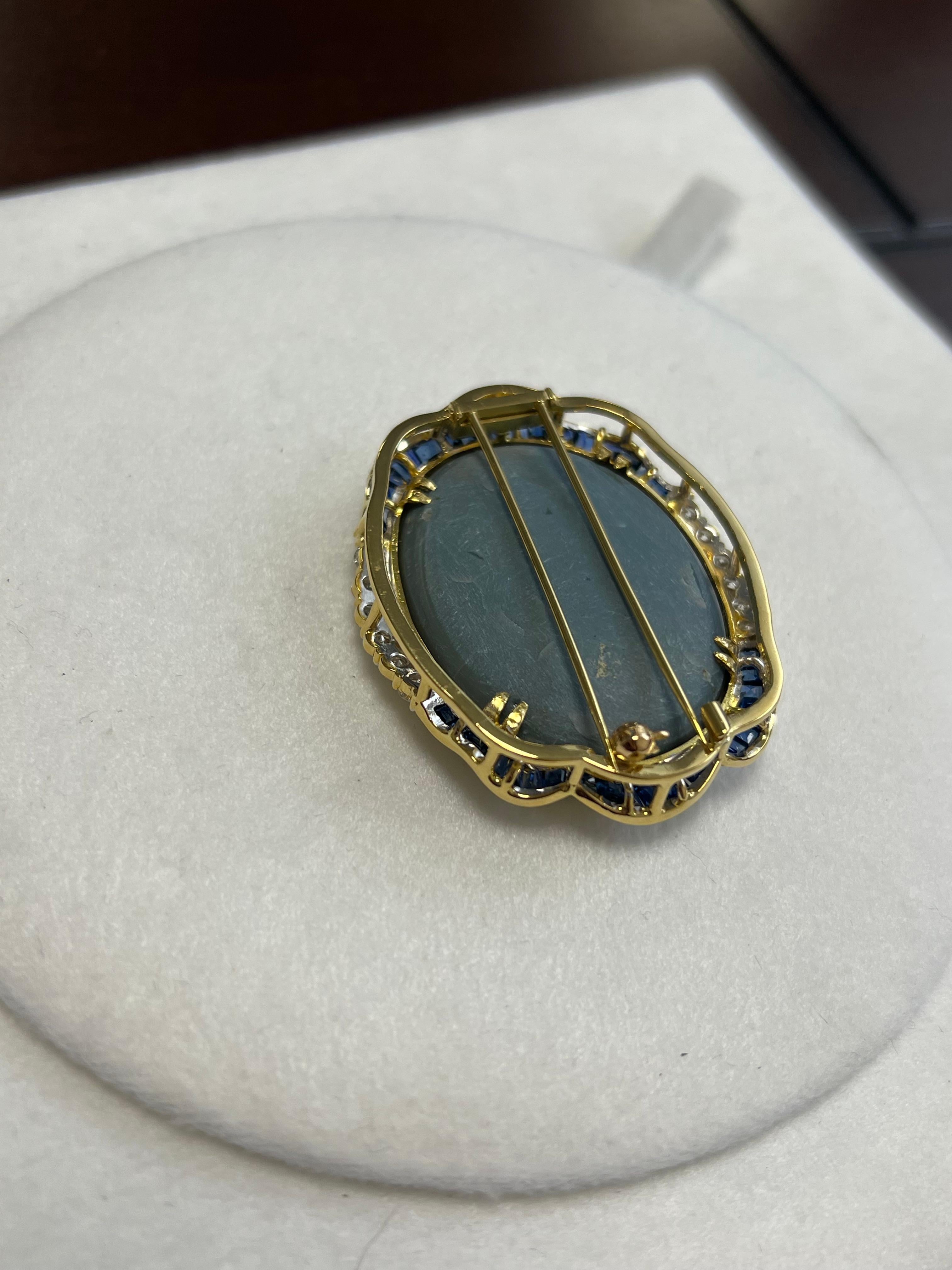 Cabochon Lady's Mintabie Boulder Opal and Diamonds 18k Yellow Gold For Sale