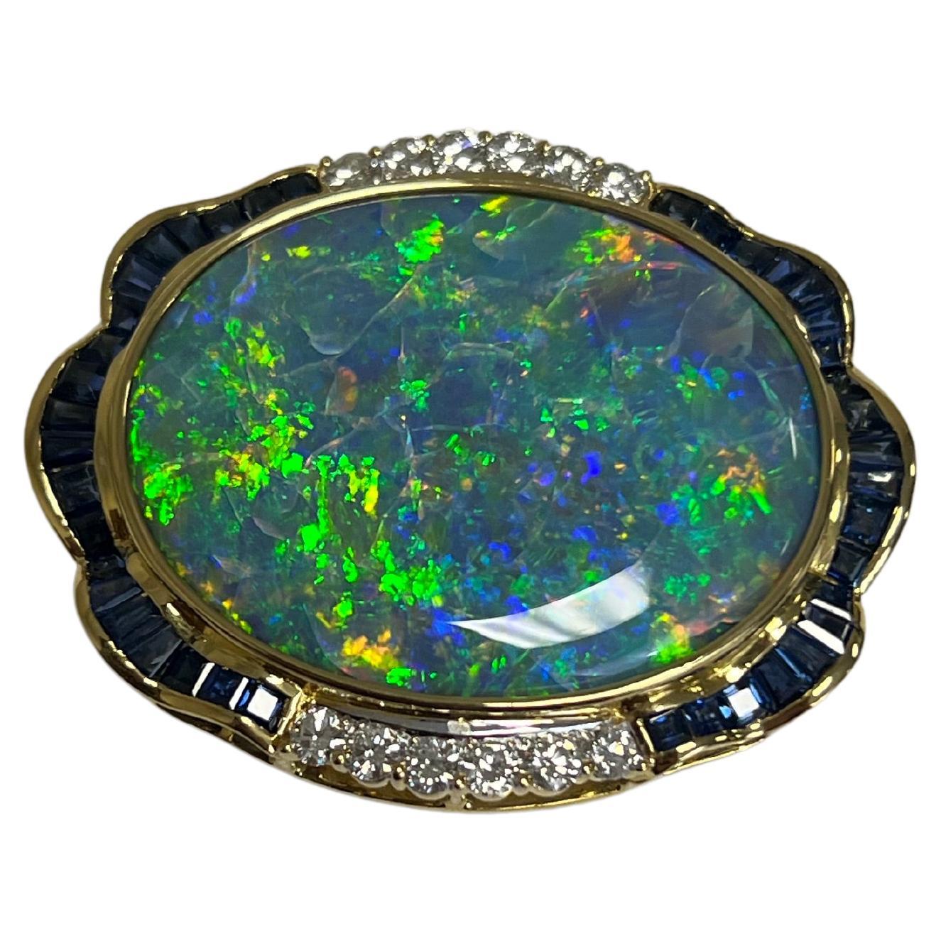 Lady's Mintabie Boulder Opal and Diamonds 18k Yellow Gold For Sale