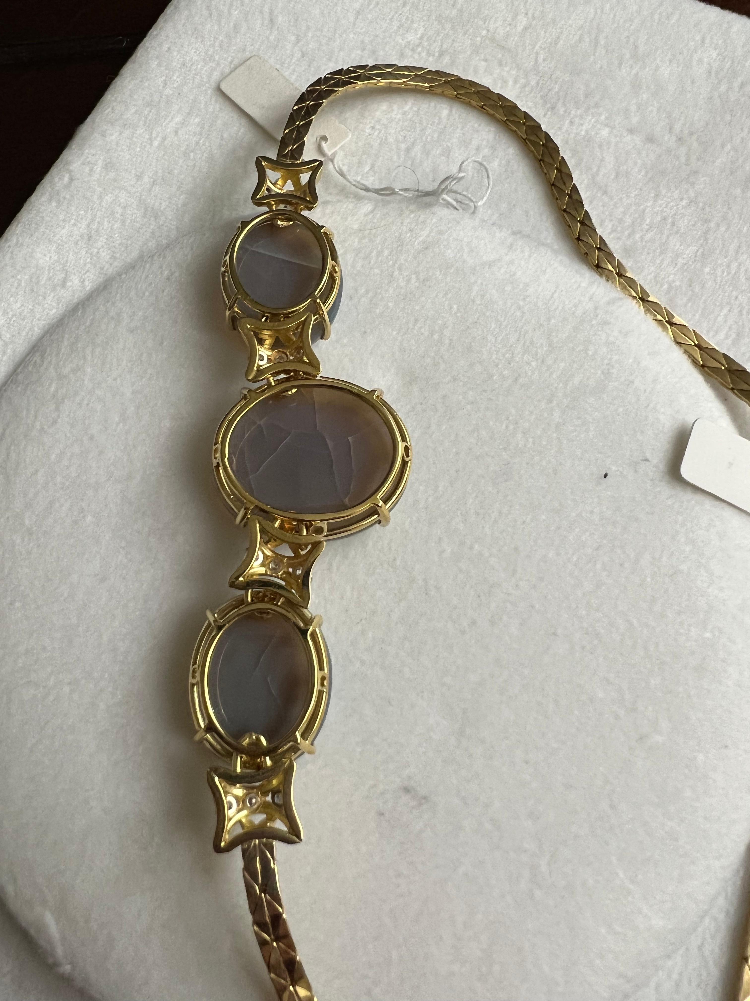 Cabochon Lady's Opal and Diamonds Necklace in 14k Yellow Gold For Sale