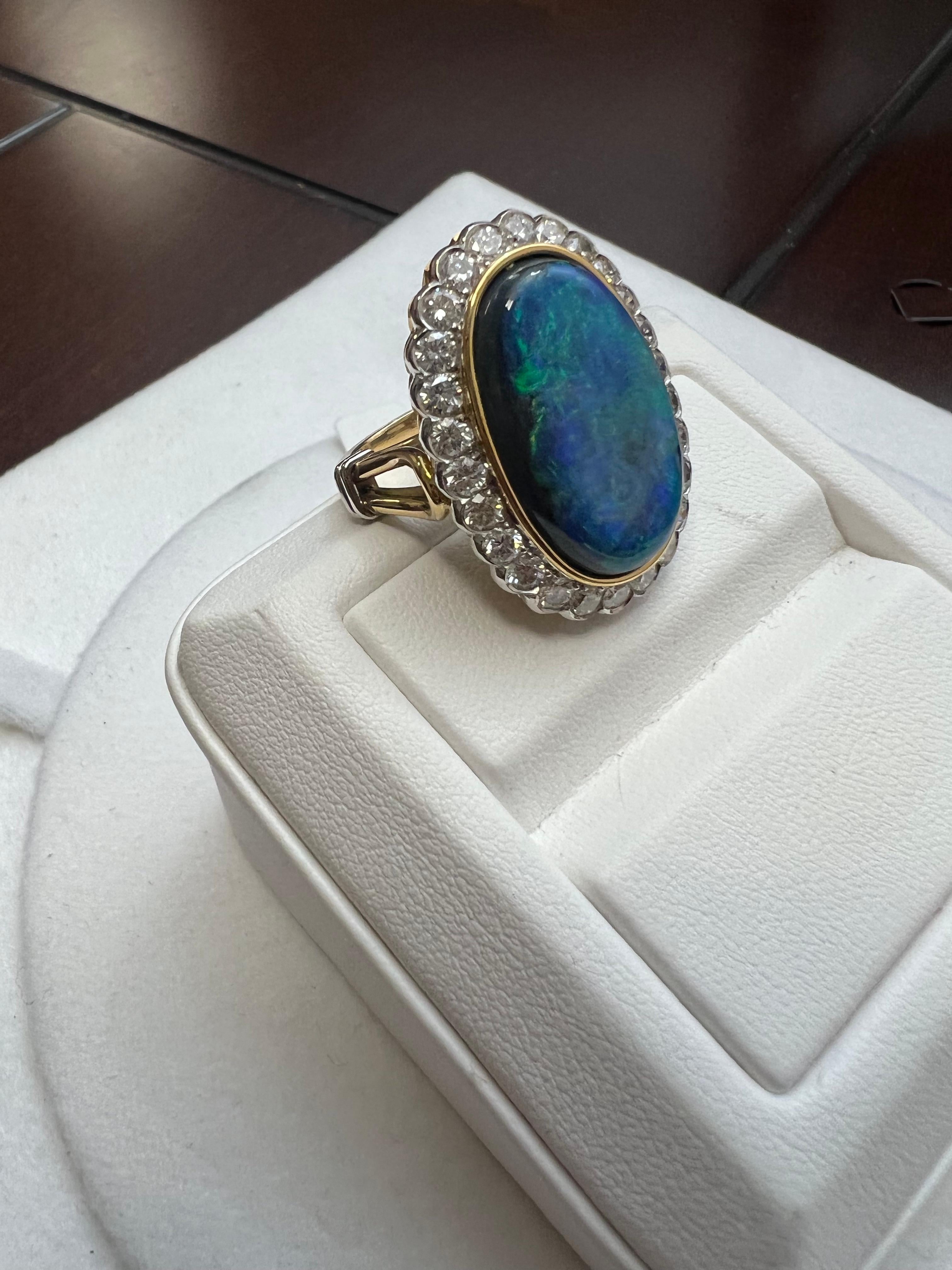 Art Deco Lady's Opal and Engagement Ring in 18k Yellow and White Gold