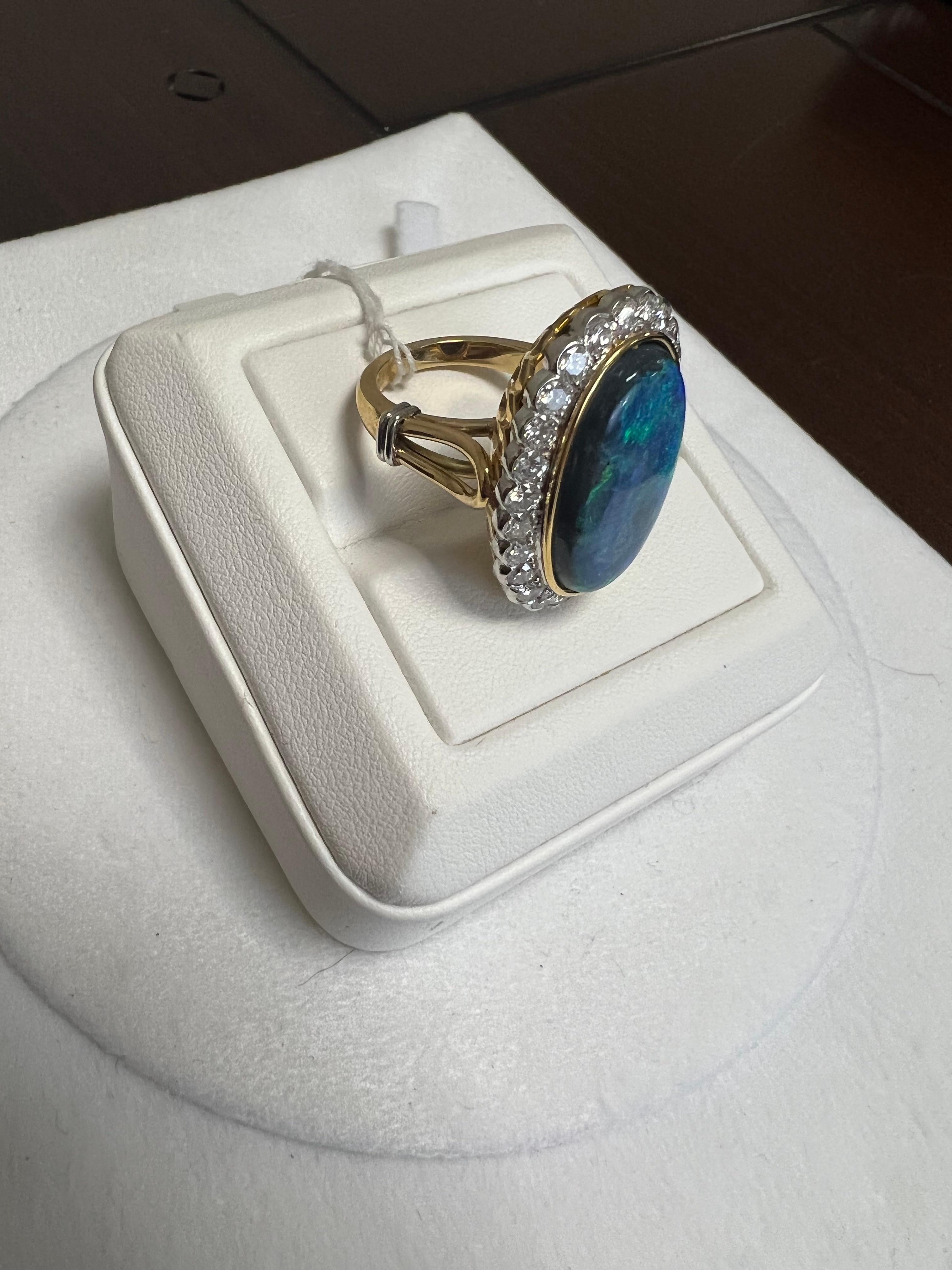 Cabochon Lady's Opal and Engagement Ring in 18k Yellow and White Gold