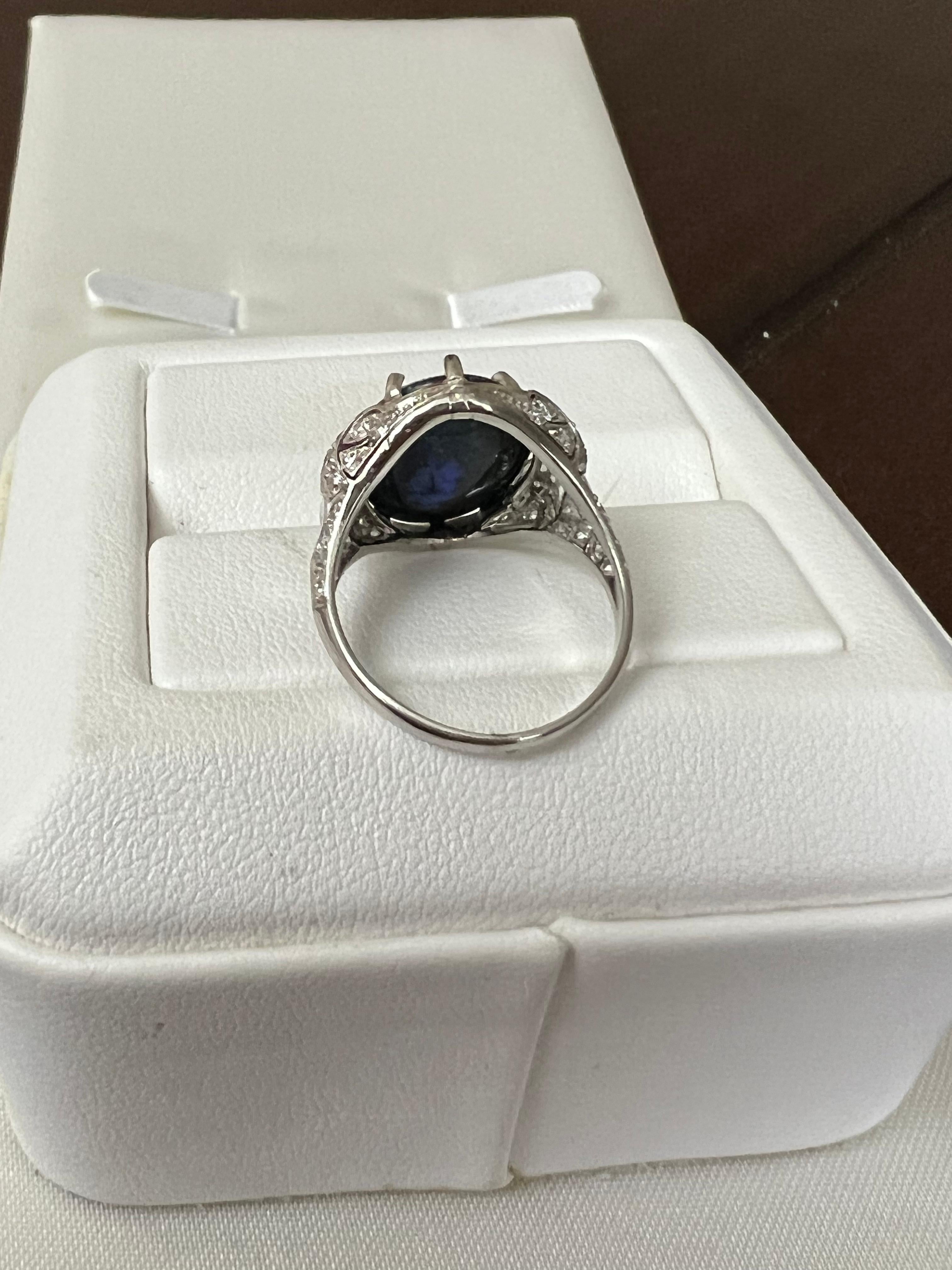 Cabochon Lady's Opal Art Deco Black Opal and Diamonds Ring in Platinum For Sale