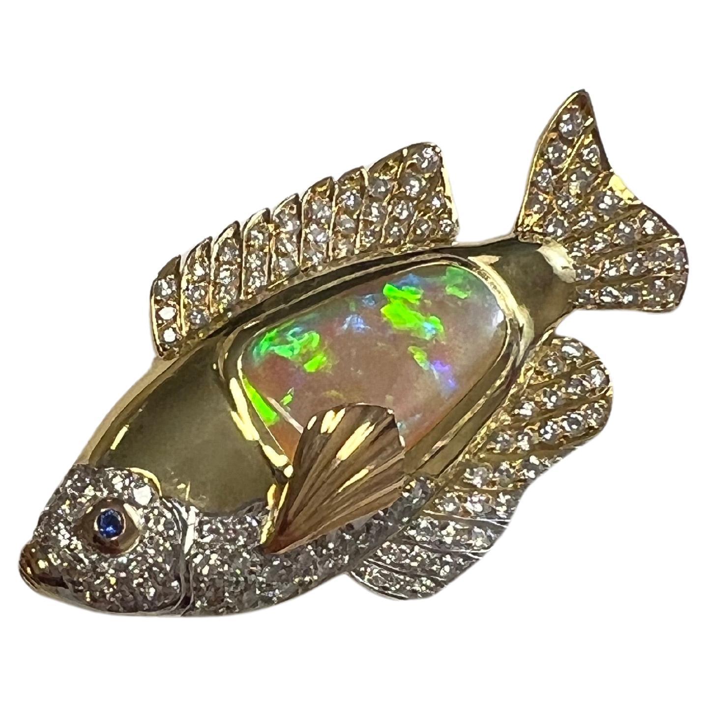 Lady's Opal "Fish" Broach and Engagement Ring in 18k Yellow Gold For Sale