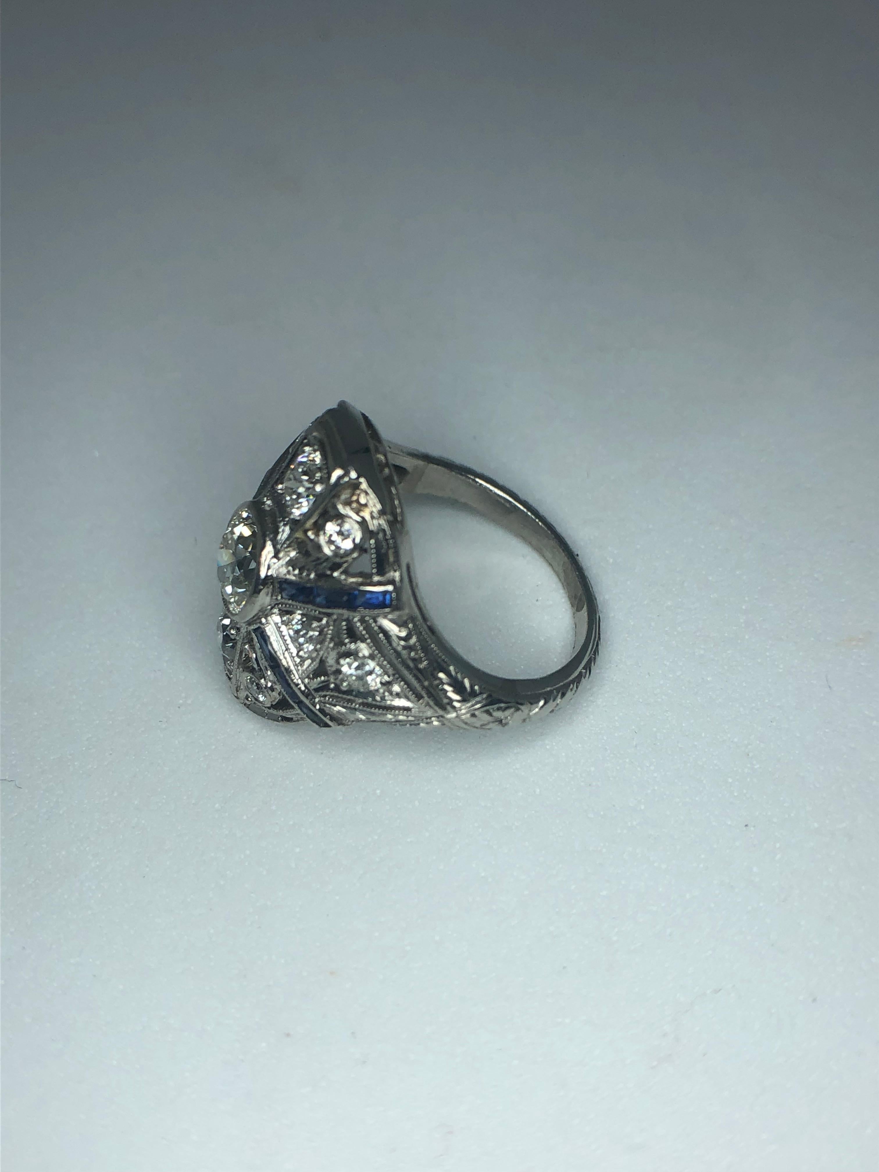 Ladies Platinum Diamond and Sapphire Estate Ring In Good Condition In Mansfield, OH