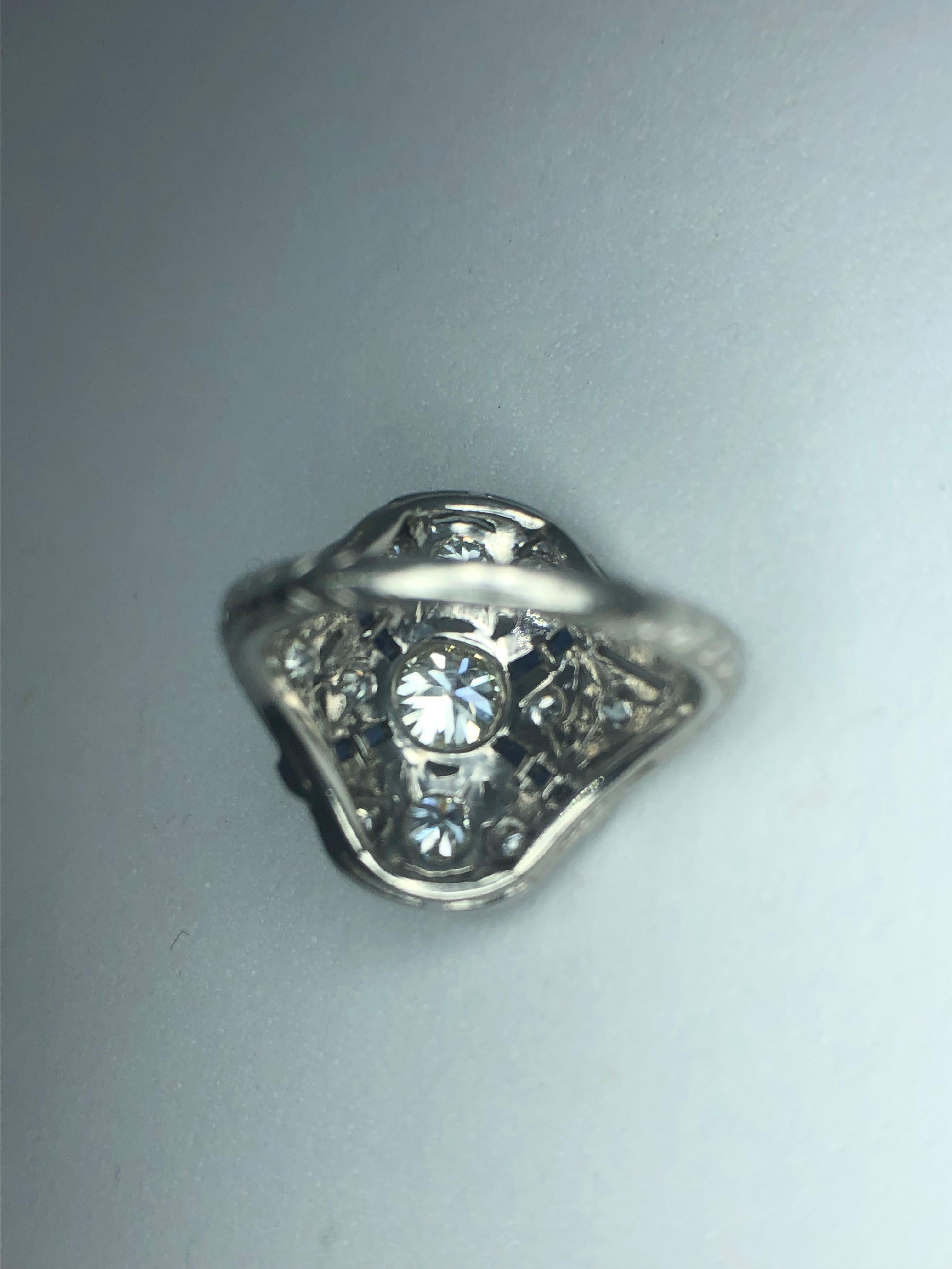 Women's Ladies Platinum Diamond and Sapphire Estate Ring