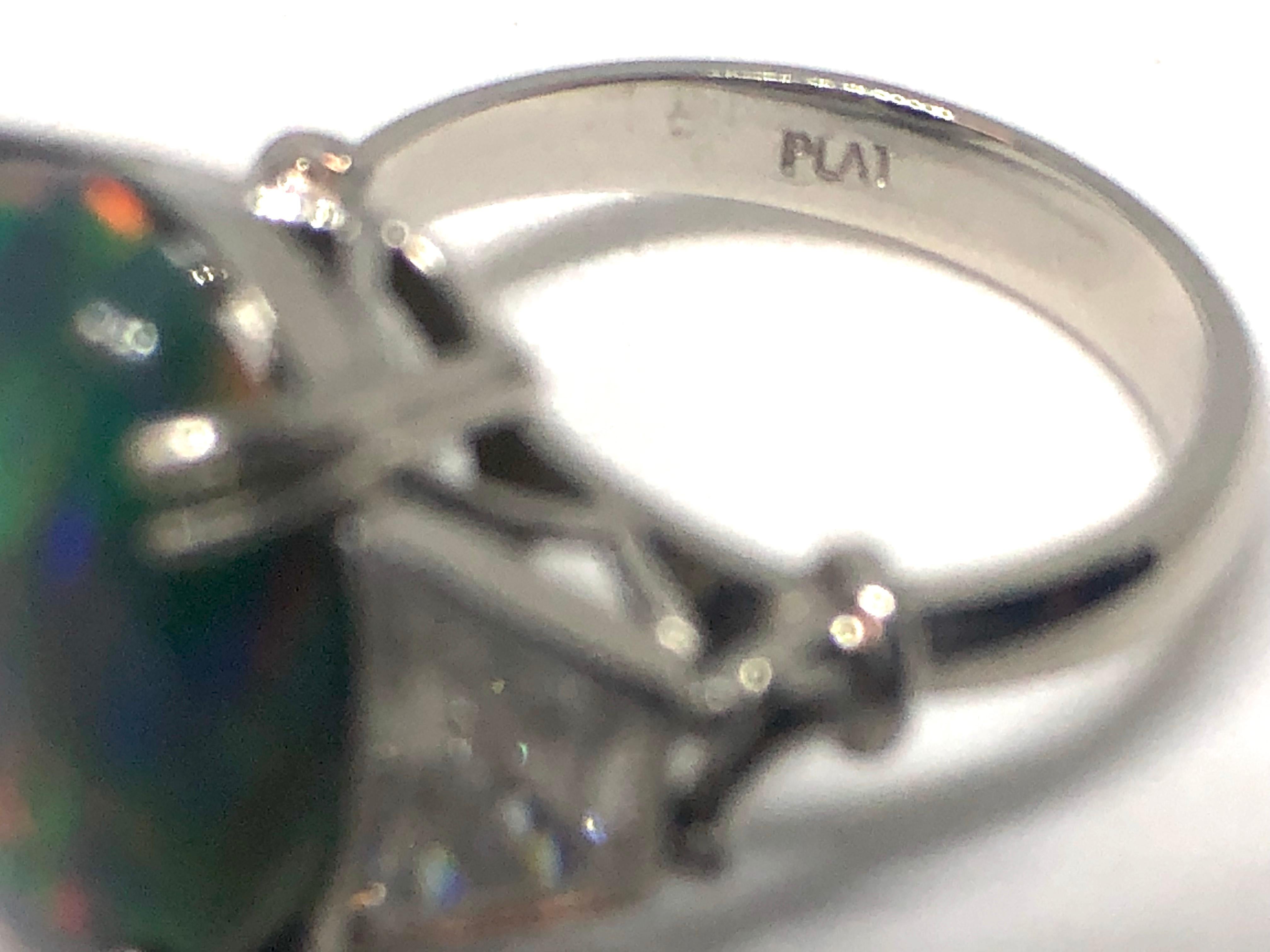 Ladies Platinum Vibrant Black Opal and Diamond Ring In Excellent Condition In Mansfield, OH