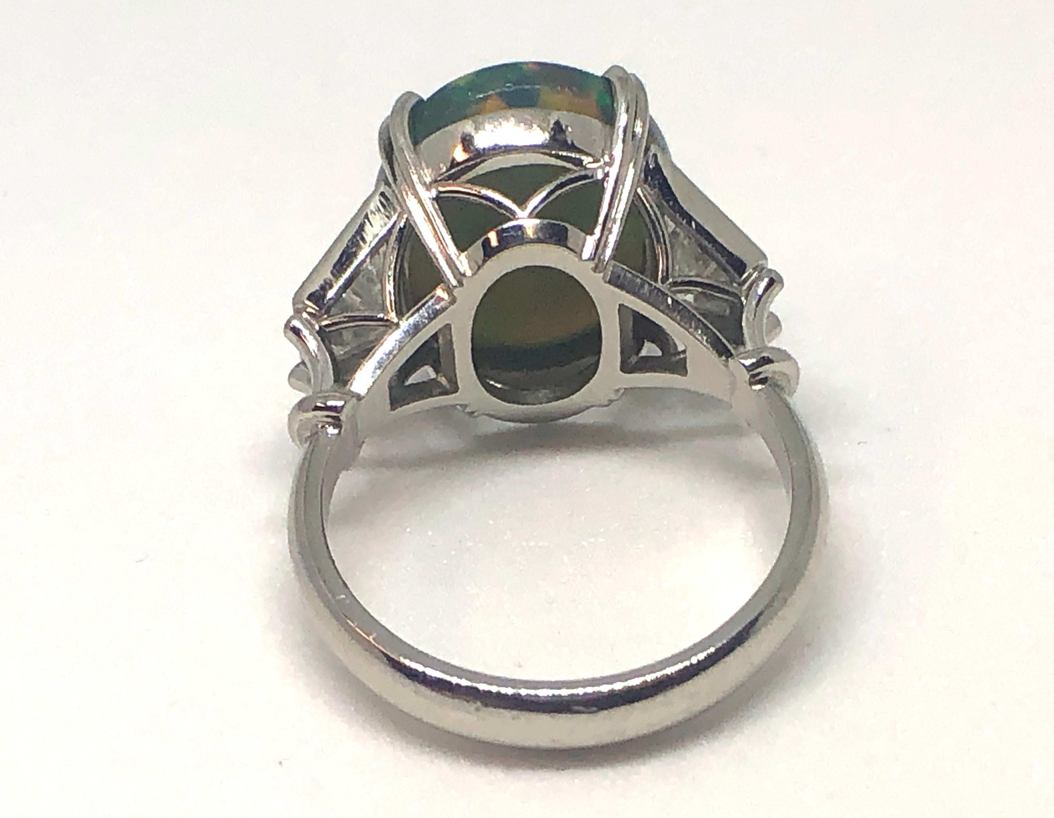 Women's Ladies Platinum Vibrant Black Opal and Diamond Ring