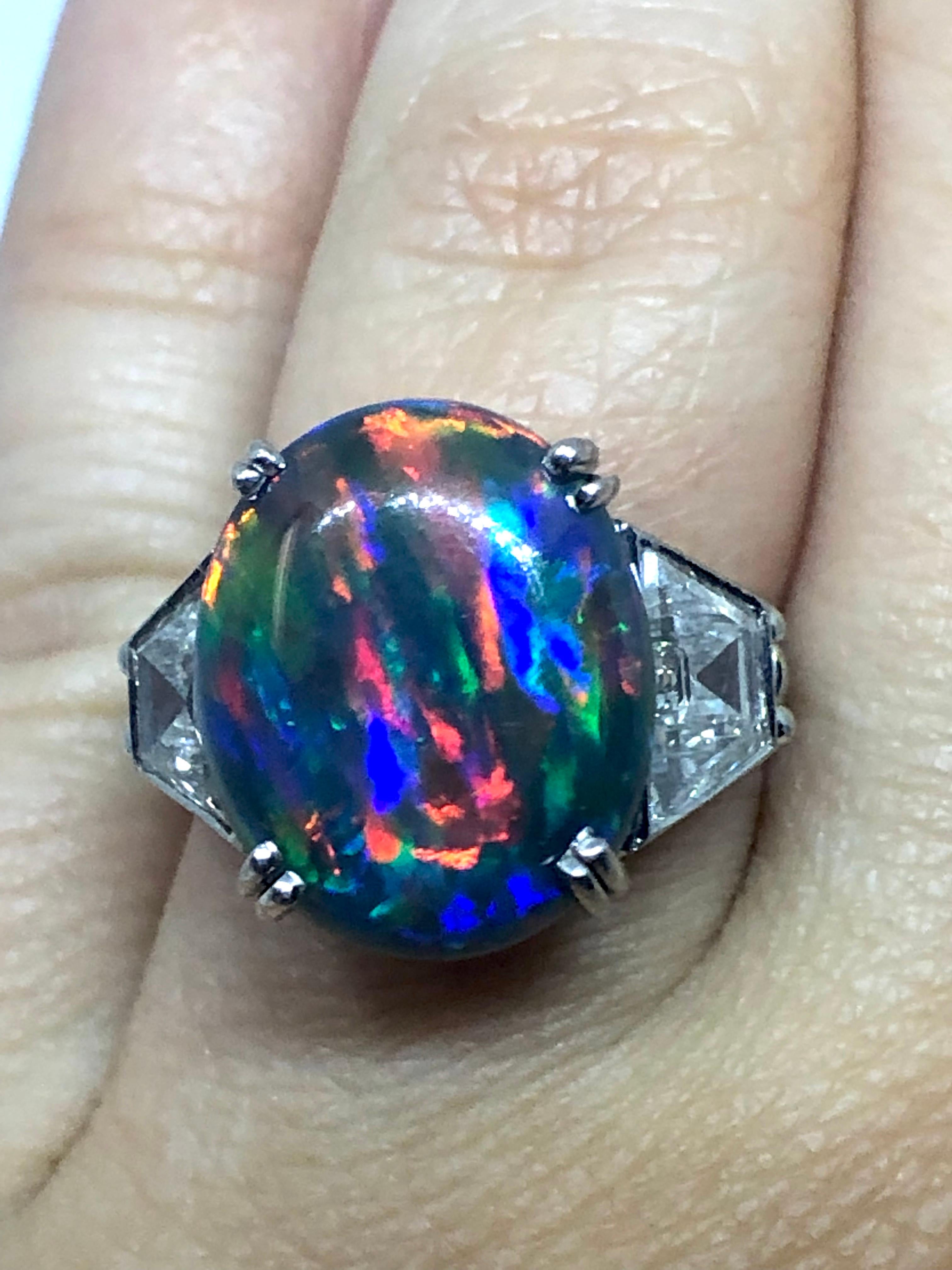 Ladies Platinum Vibrant Black Opal and Diamond Ring 1