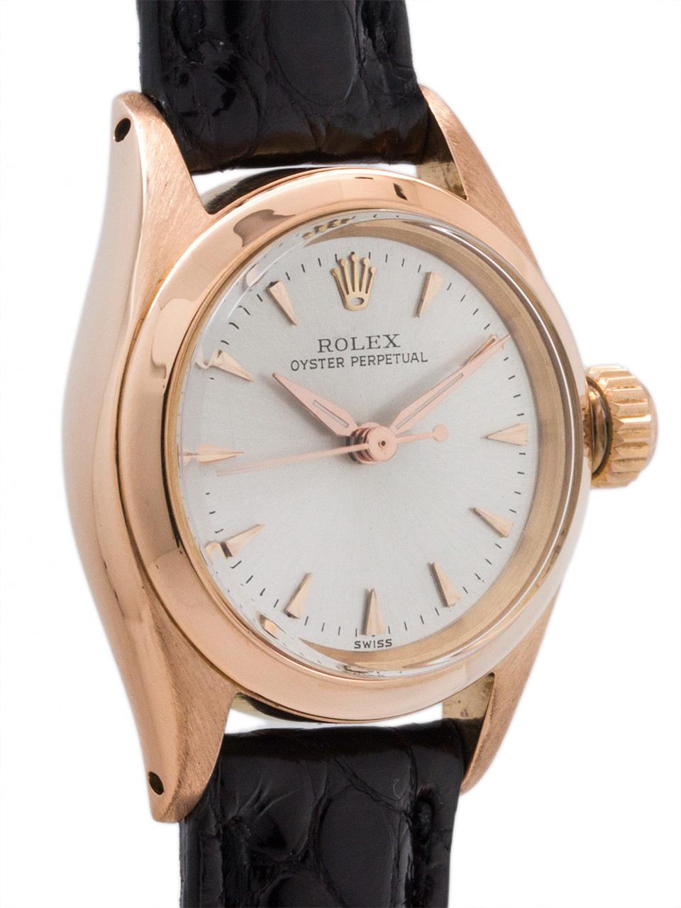 Lady’s Rolex 18 Karat Rose Gold Oyster Perpetual Ref 6619, circa 1960 In Excellent Condition For Sale In West Hollywood, CA