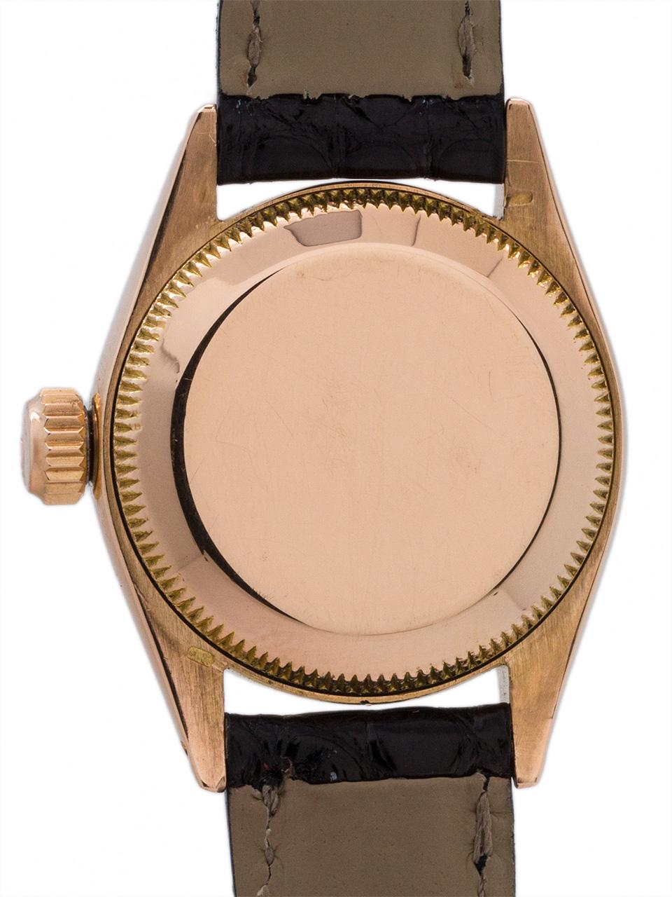 Women's Lady’s Rolex 18 Karat Rose Gold Oyster Perpetual Ref 6619, circa 1960 For Sale