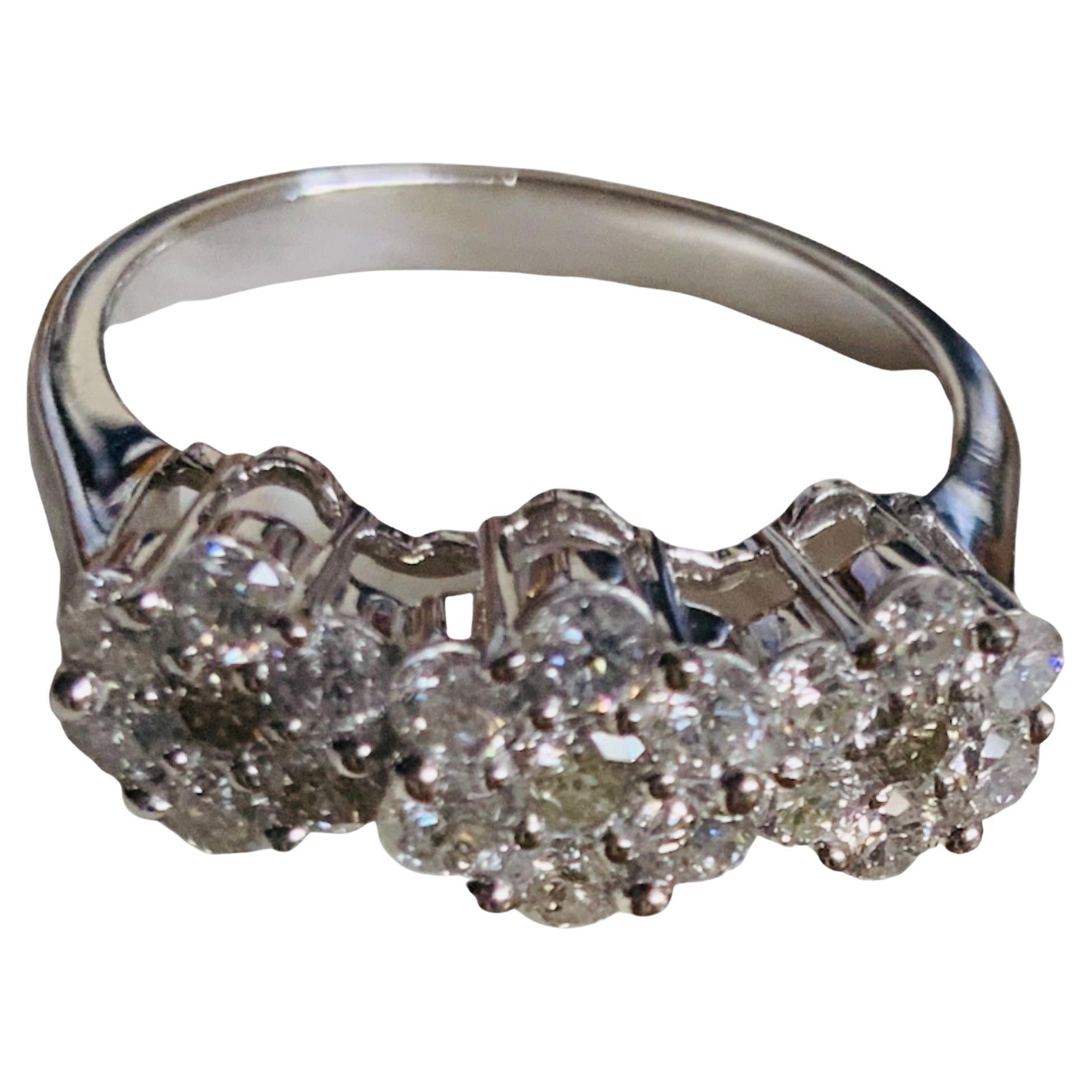 Lady’s Triple Cluster Designs Diamonds Ring For Sale