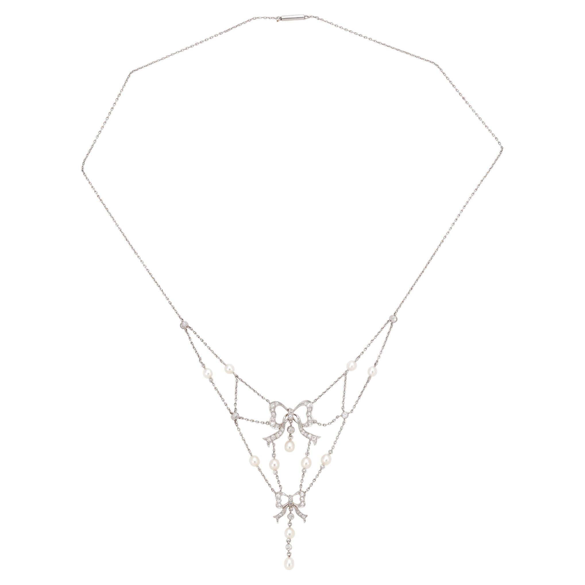 Collana di diamanti e perle a candelabro vintage da donna in vendita