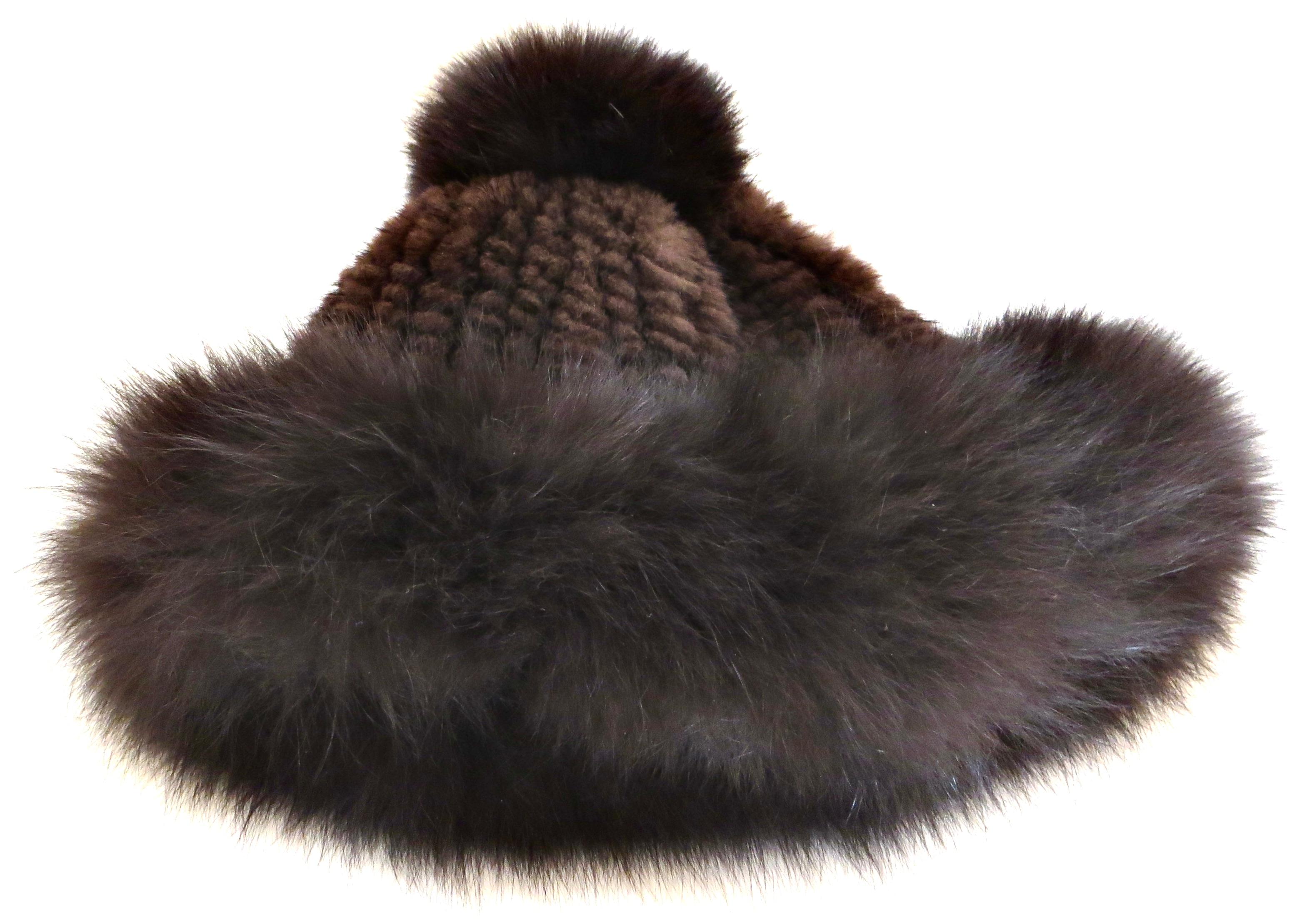 Tissé à la main Chapeau d'hiver pour dames ; vison avec garniture en renard, fabriqué au Danemark en vente