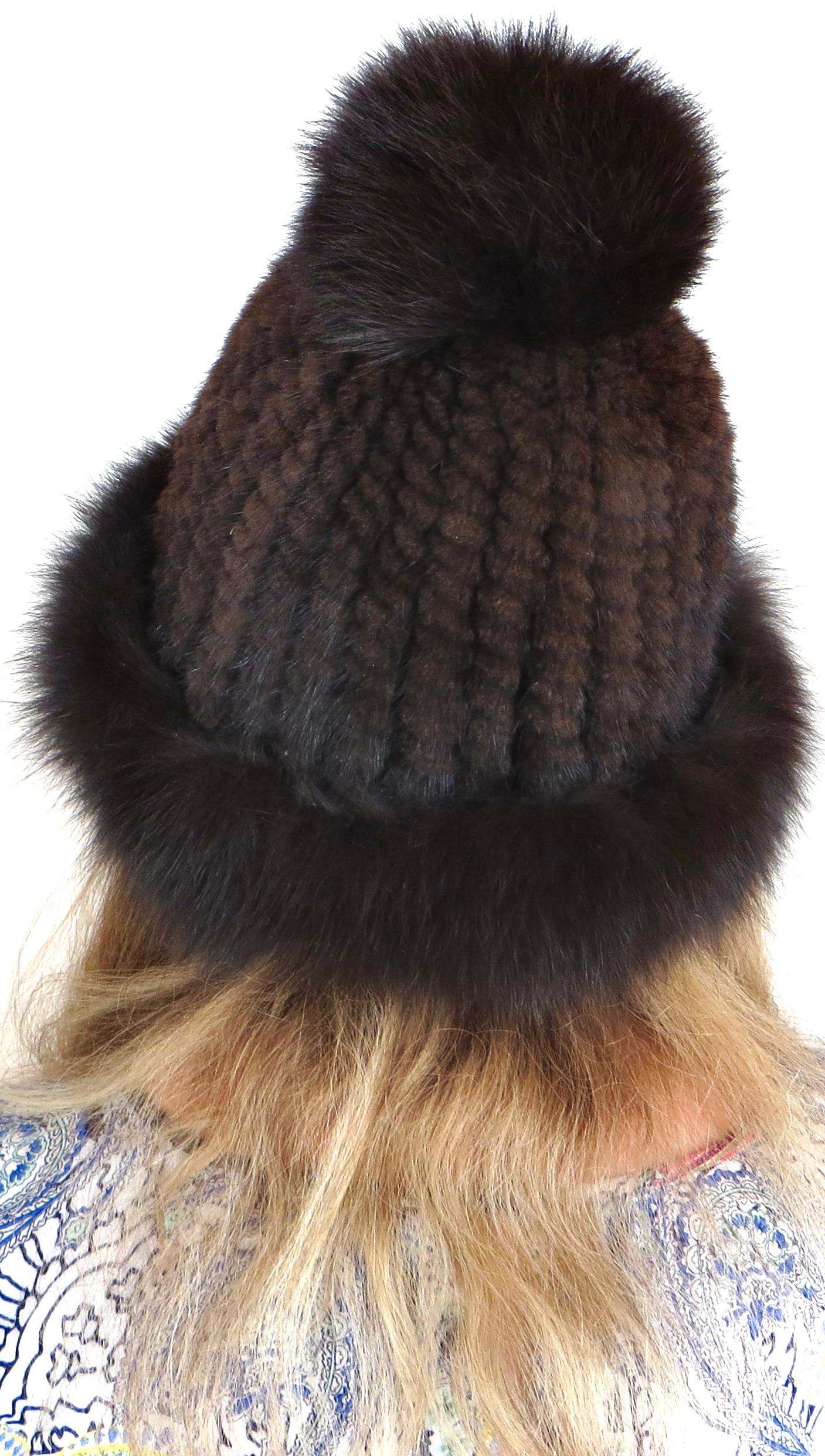 Chapeau d'hiver pour dames ; vison avec garniture en renard, fabriqué au Danemark Bon état - En vente à Incline Village, NV