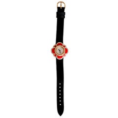 Ladies Yellow Gold Coral Diamond Dial Wristwatch