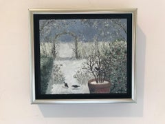 ''Birds in a Winter Garden'' Cosy Dutch Painting of a Garden in Winter