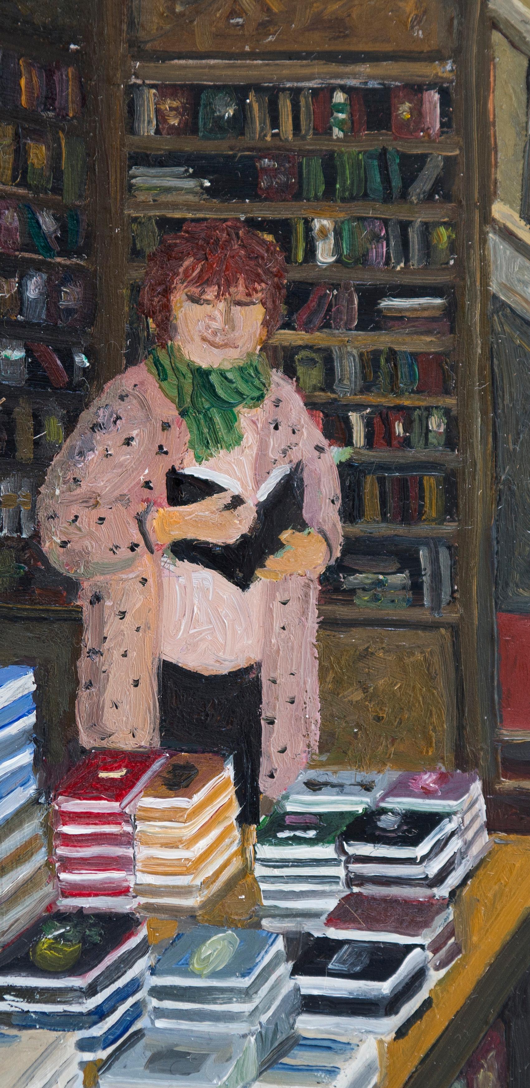 ''Libreria'' Accogliente dipinto olandese di persone che sfogliano una libreria - Painting Contemporaneo di Laetitia de Haas