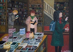 ''Bookstore'' Cosy Dutch Painting of People Browsing in a Bookstore