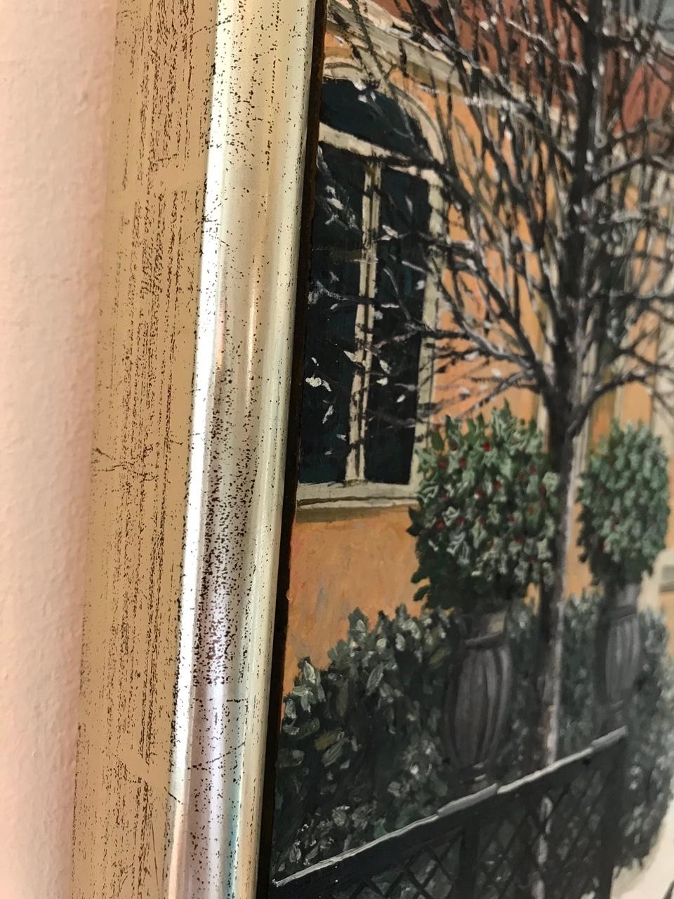 ''Casa en invierno'' Acogedora pintura holandesa de una casa amarilla en la nieve en venta 5