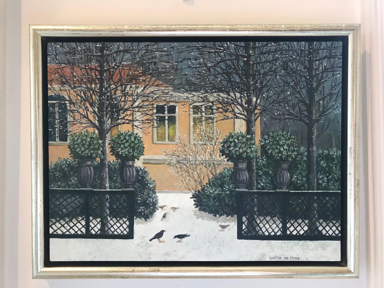 ''House in the Winter'' Cosy Dutch Painting of a Yellow House in the Snow For Sale 2